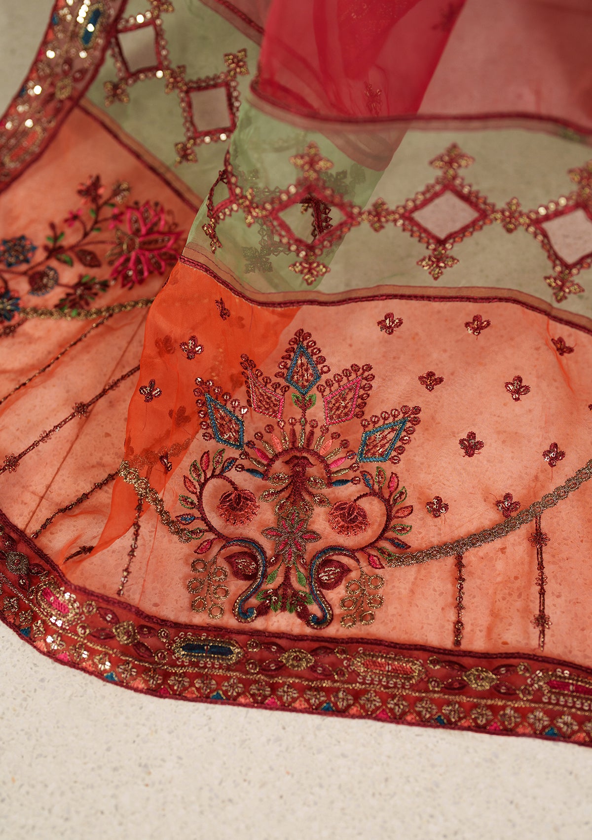 organza Kurta Set in Red
