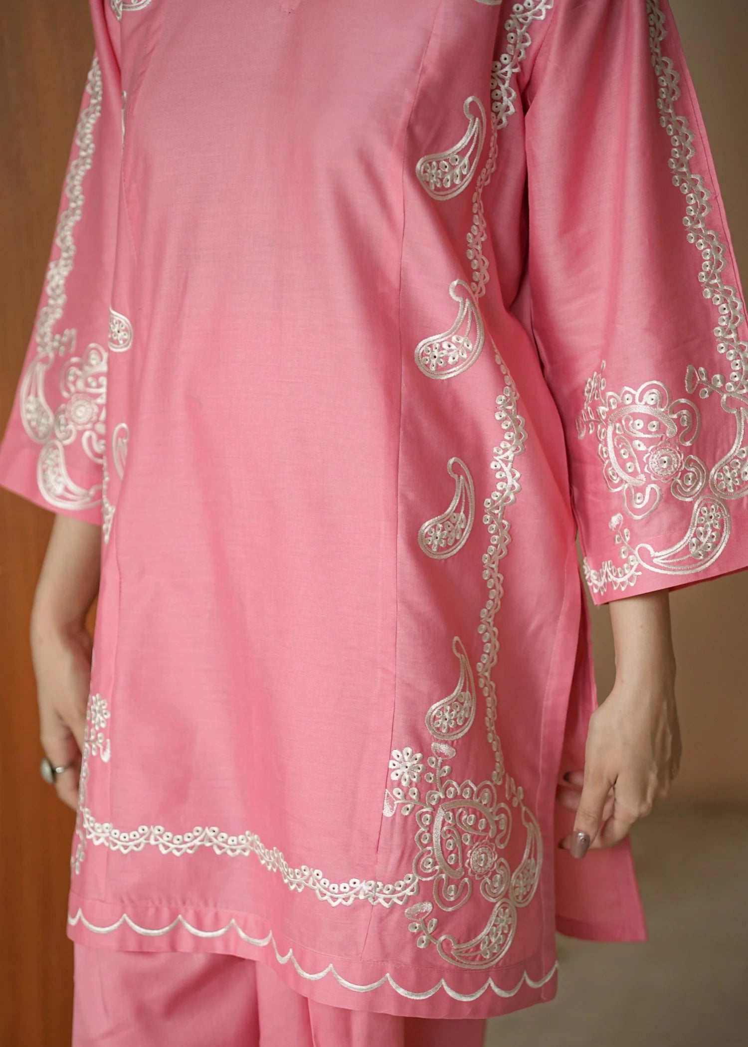 lawn cotton Kurta Set in Salmon pink