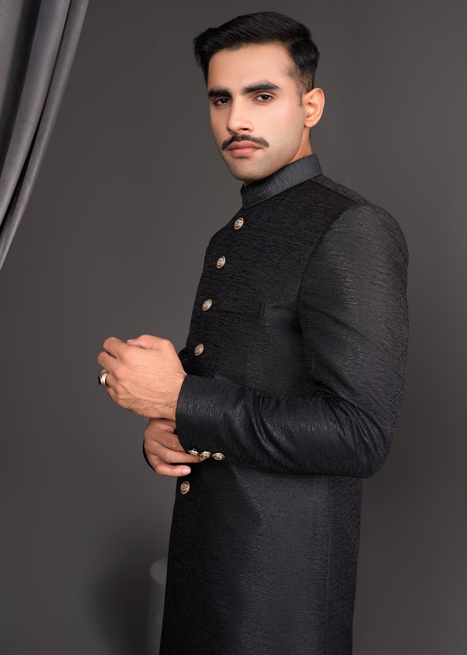 jamawar Sherwani in Black