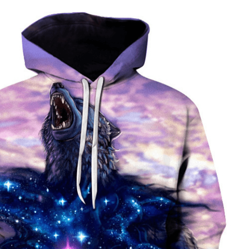 3D Digital Animal Print Hooded round Neck Sweatshirt