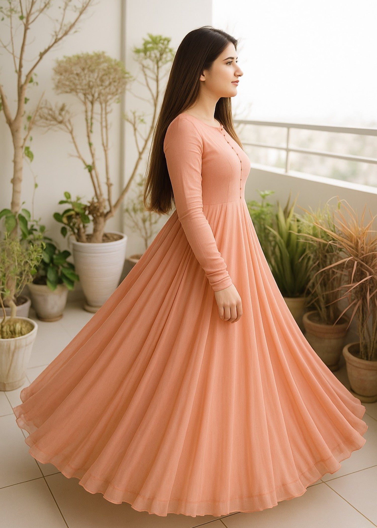 crinkle Maxi in Peach pink