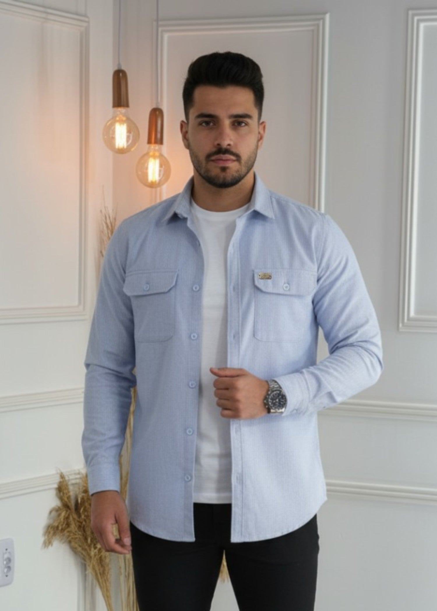 cotton viscose Casual Shirt in Light blue
