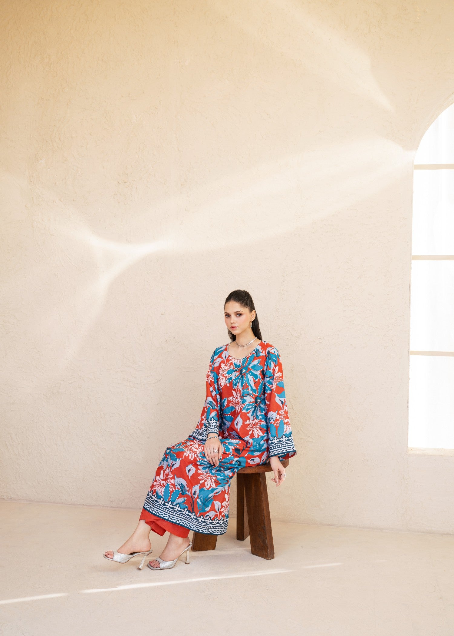 silk grip Kurta Set in Coral red, cobalt blue, baby blue