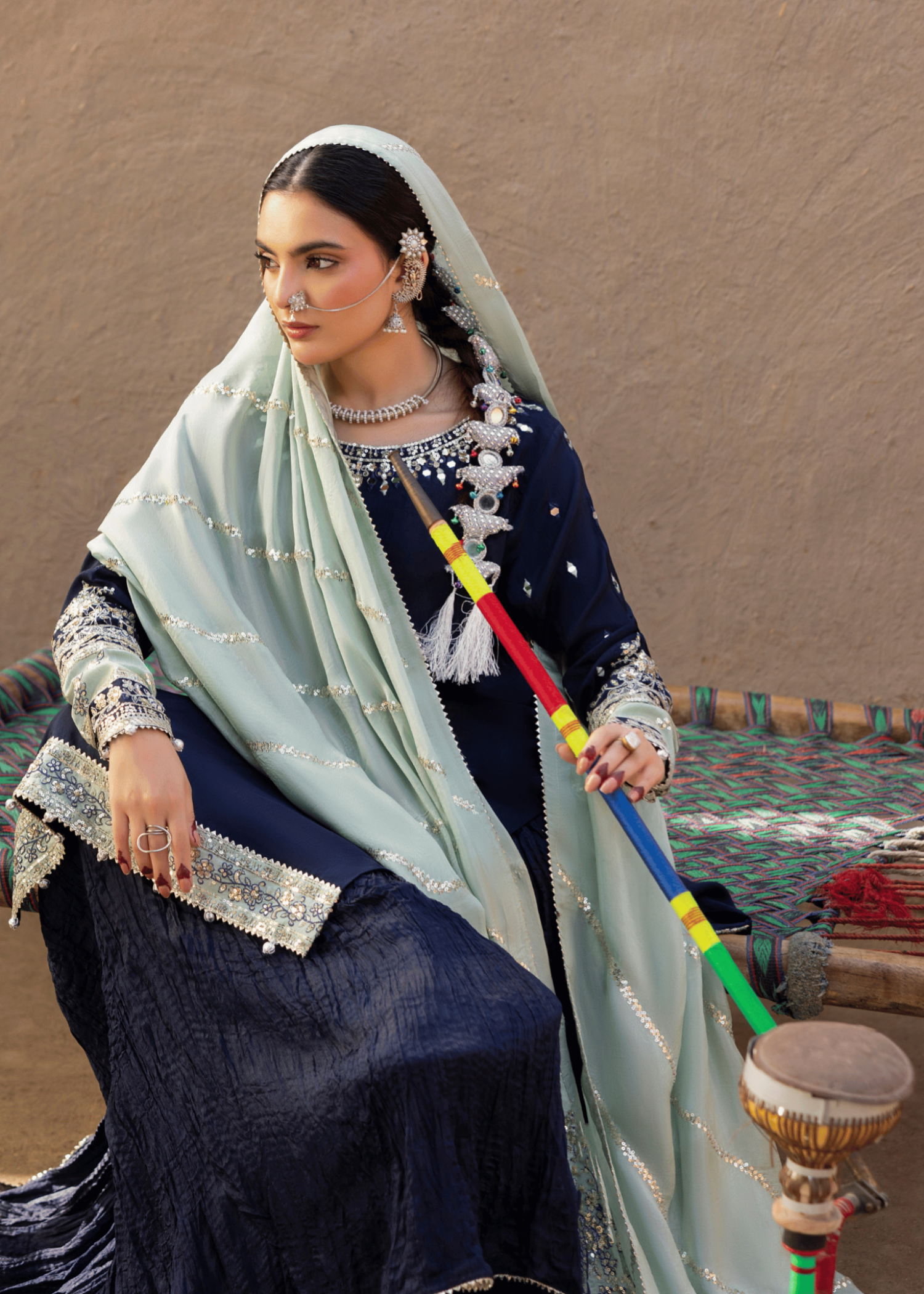 raw silk Sharara in Blue