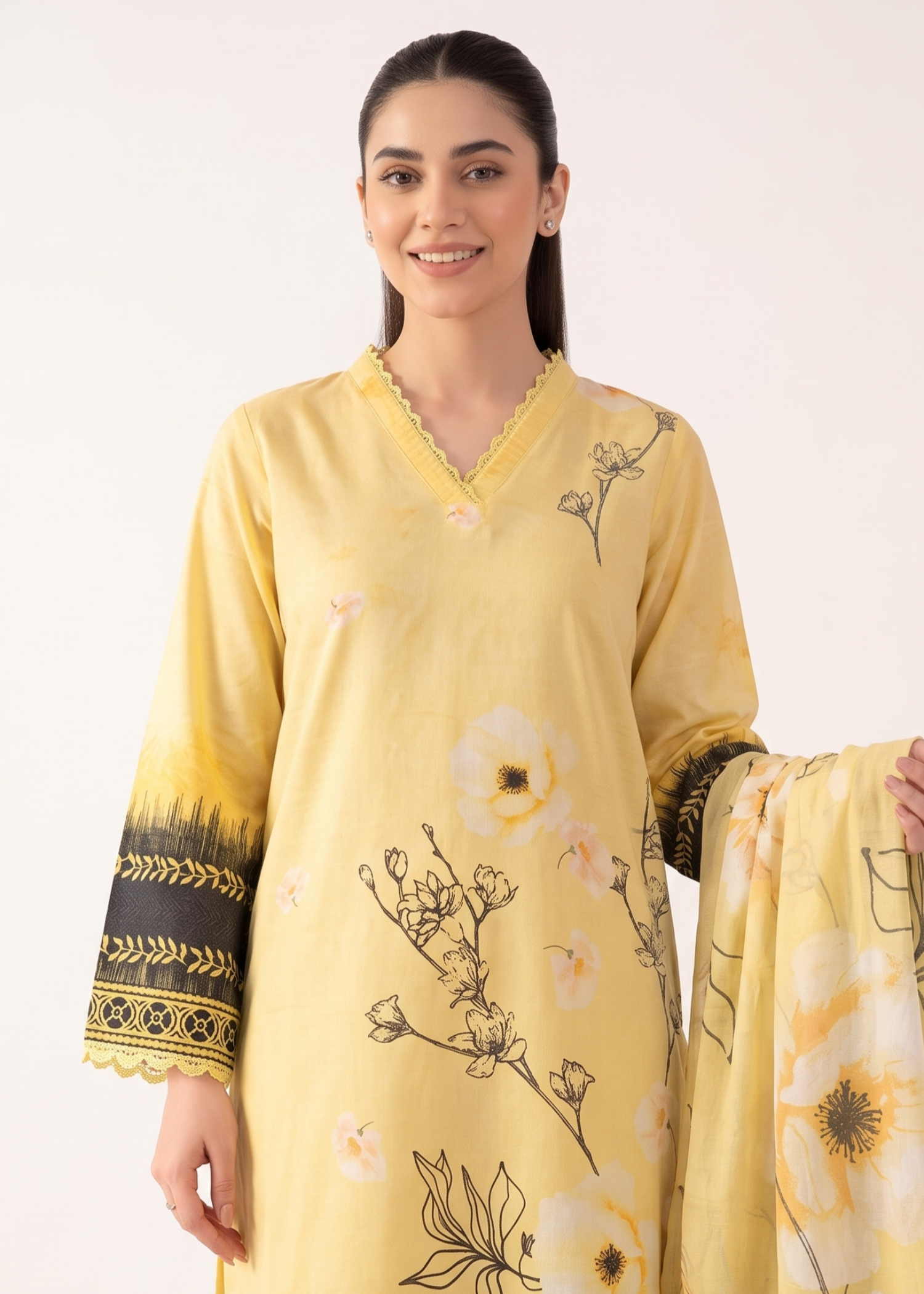karandi Kurta Set in Light yellow