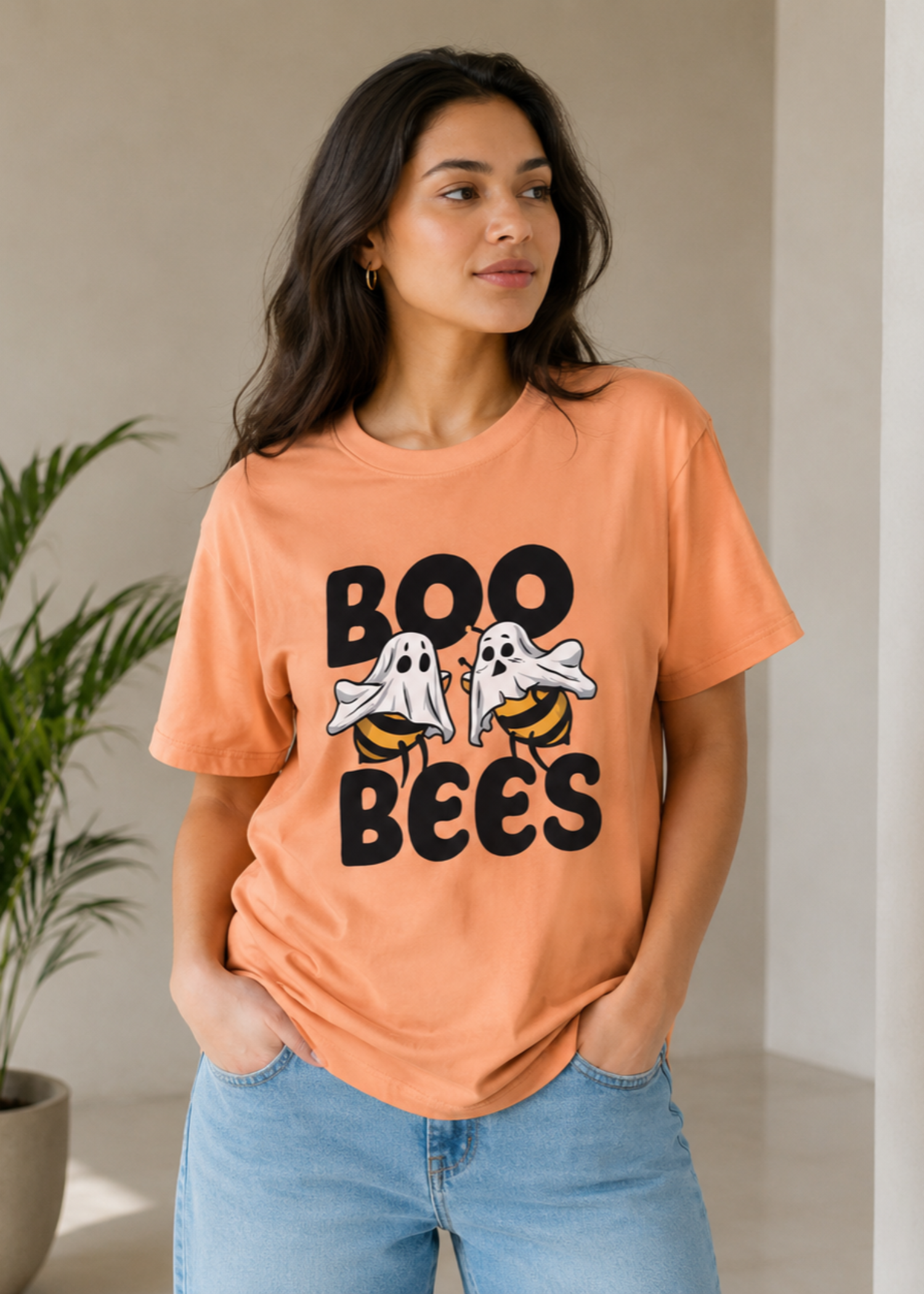 cotton jersey T Shirt in Peach pink