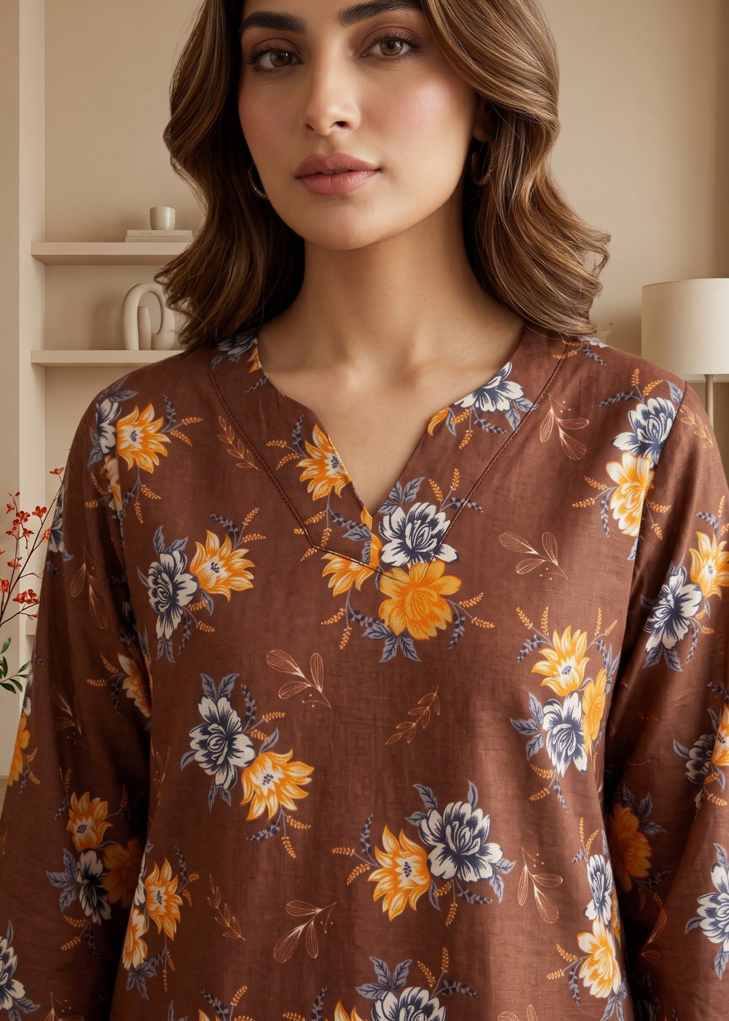 lawn cotton Kurti in Coffee brown