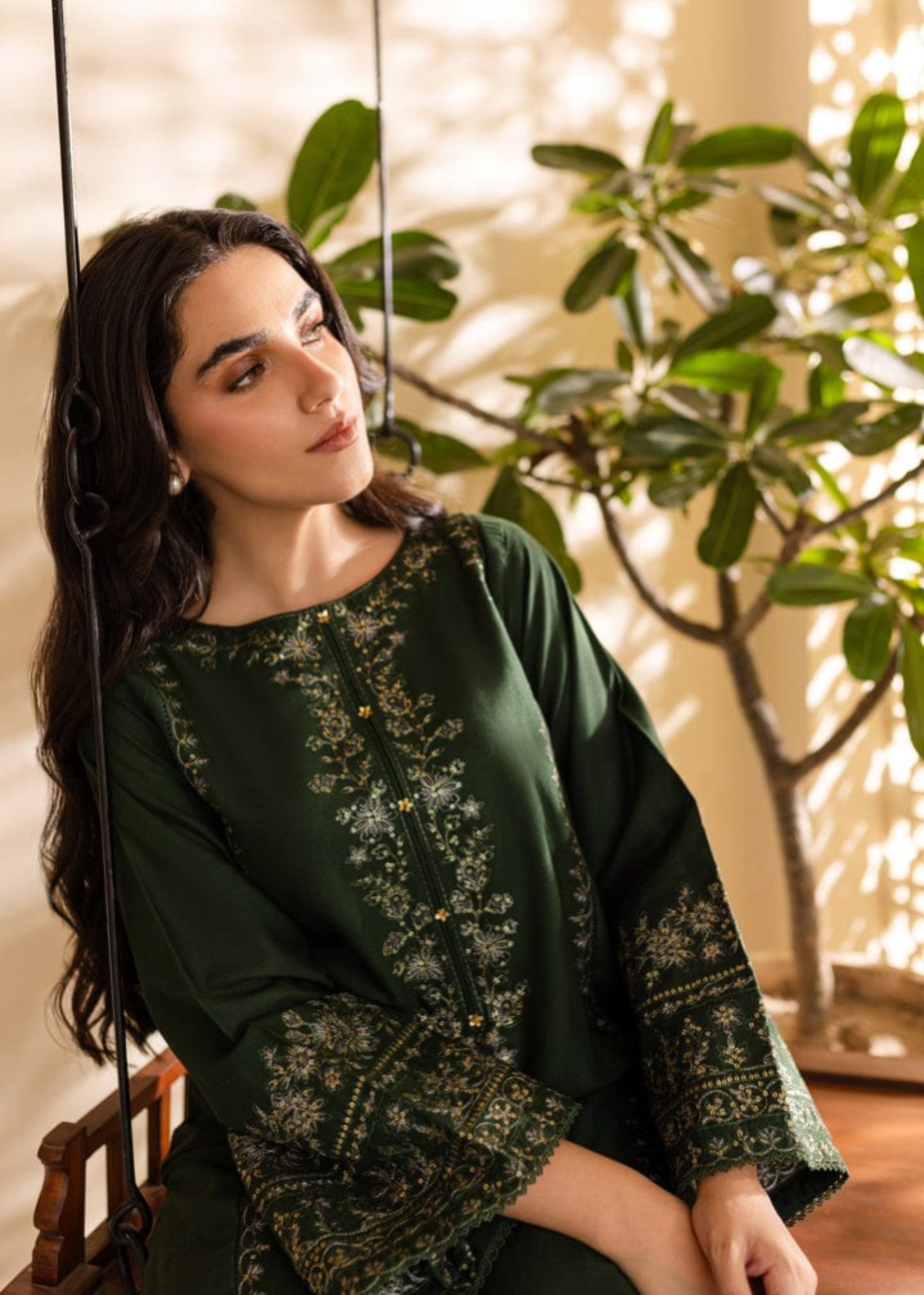 linen Kurta Set in Green