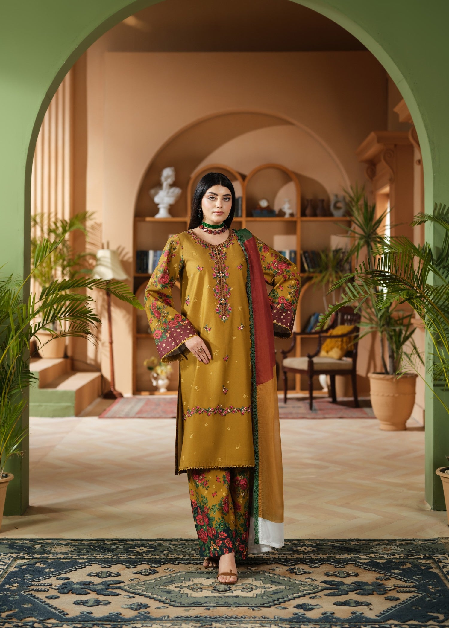 cambric cotton Kurta Set in Mustard