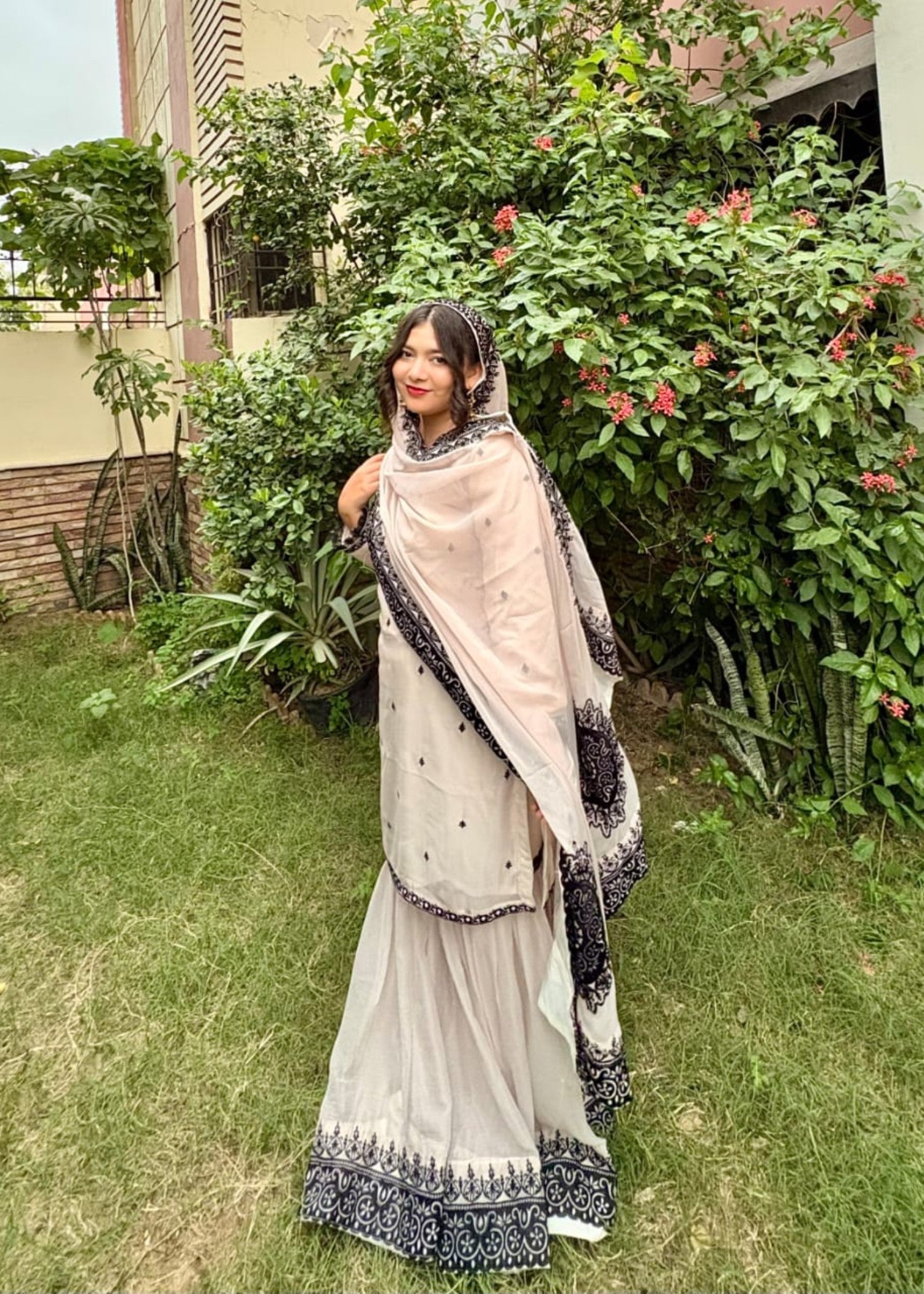 chiffon Gharara in Ivory