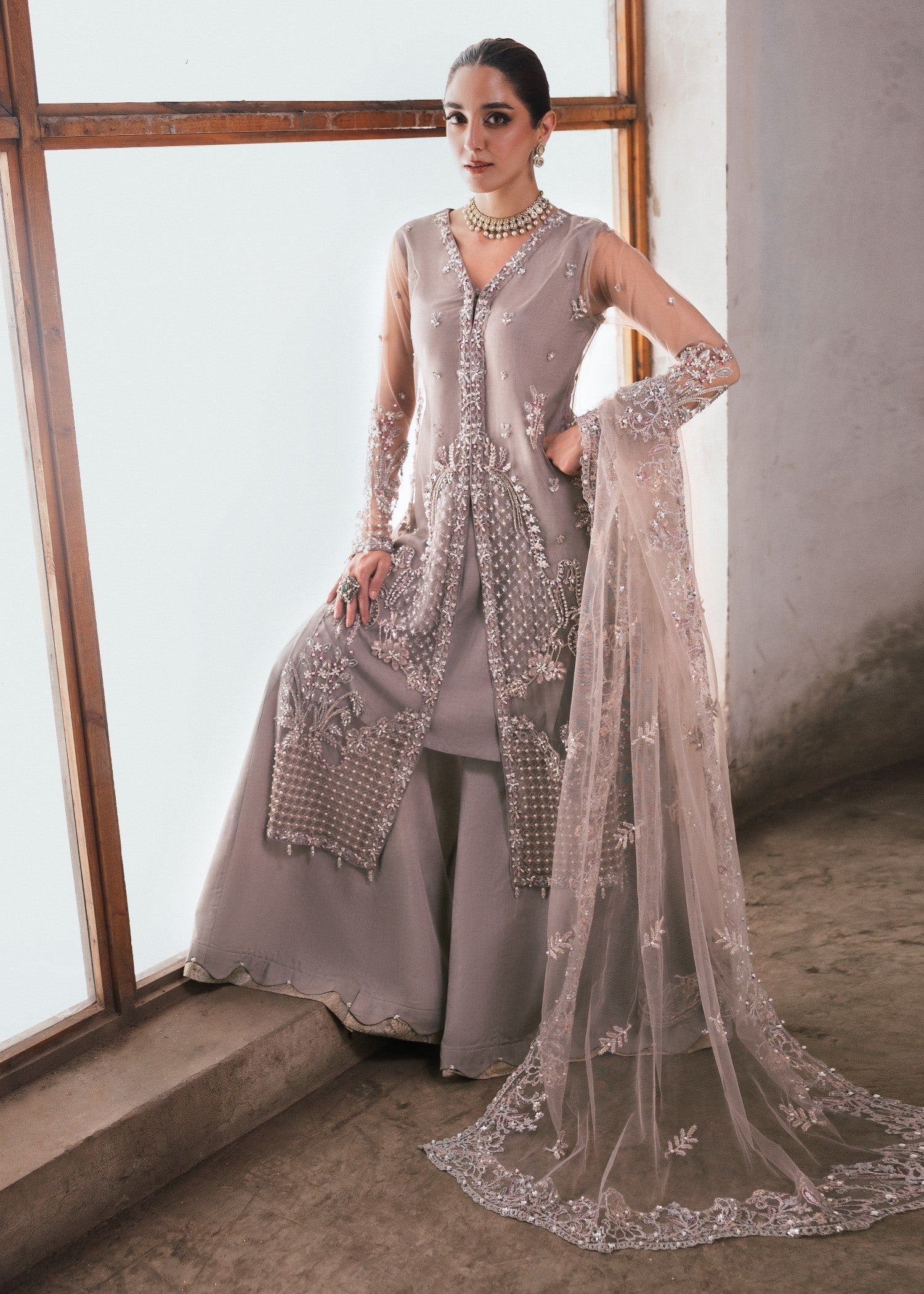 net Sharara in Pastel grey
