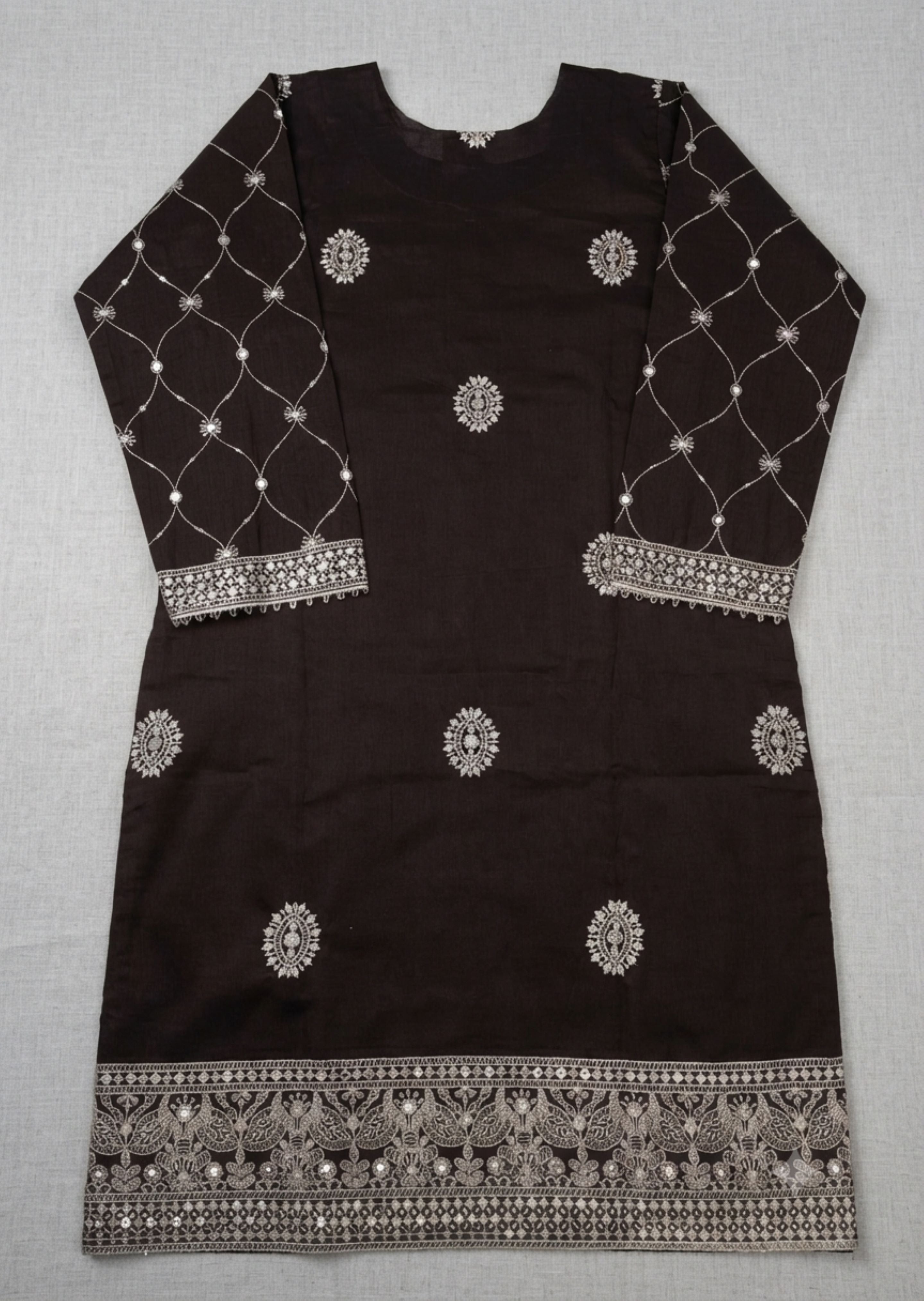polycotton Kurta Set in Chocolate brown