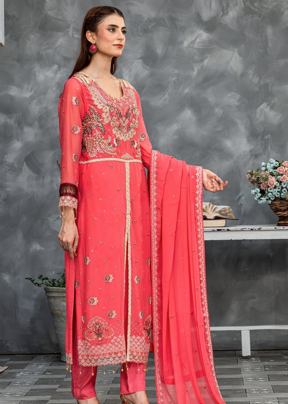 chiffon Kurta Set in Blush pink
