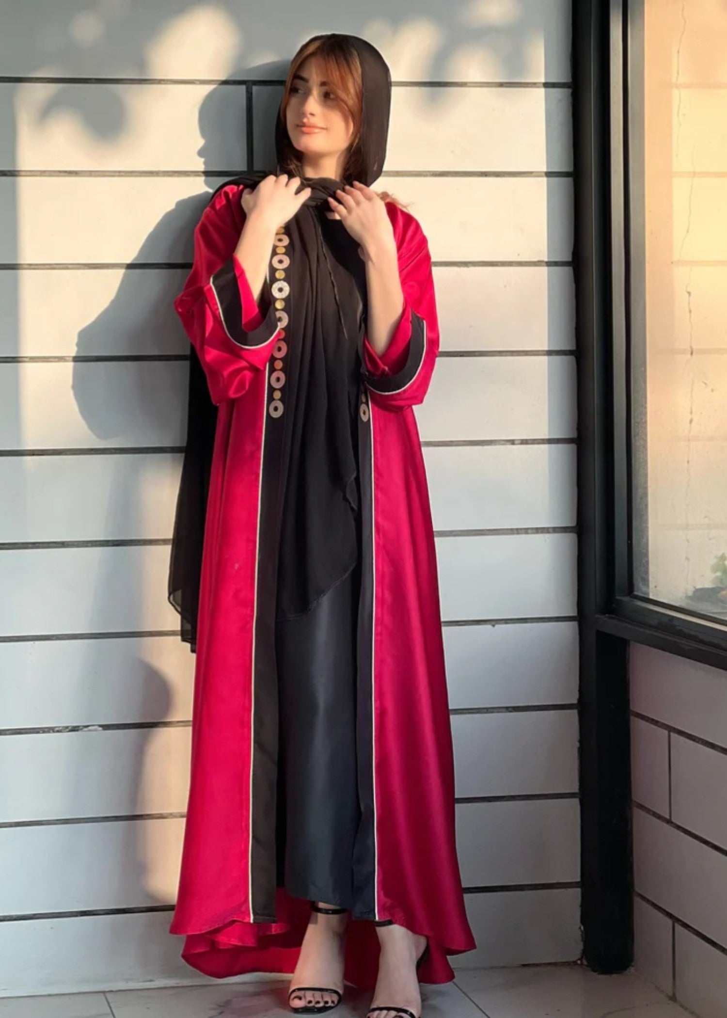 silk Abaya in Rose red