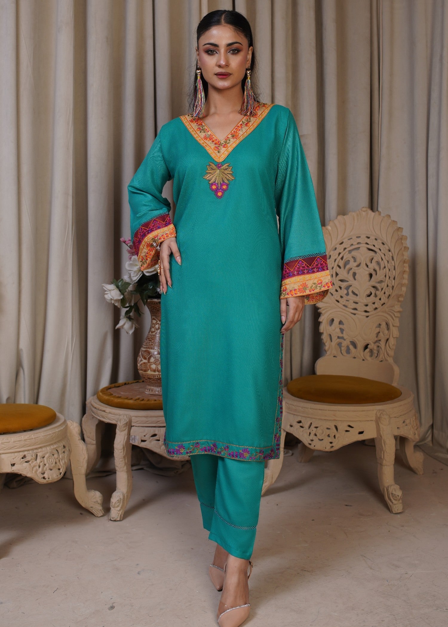 dhanak Kurta Set in Sea green