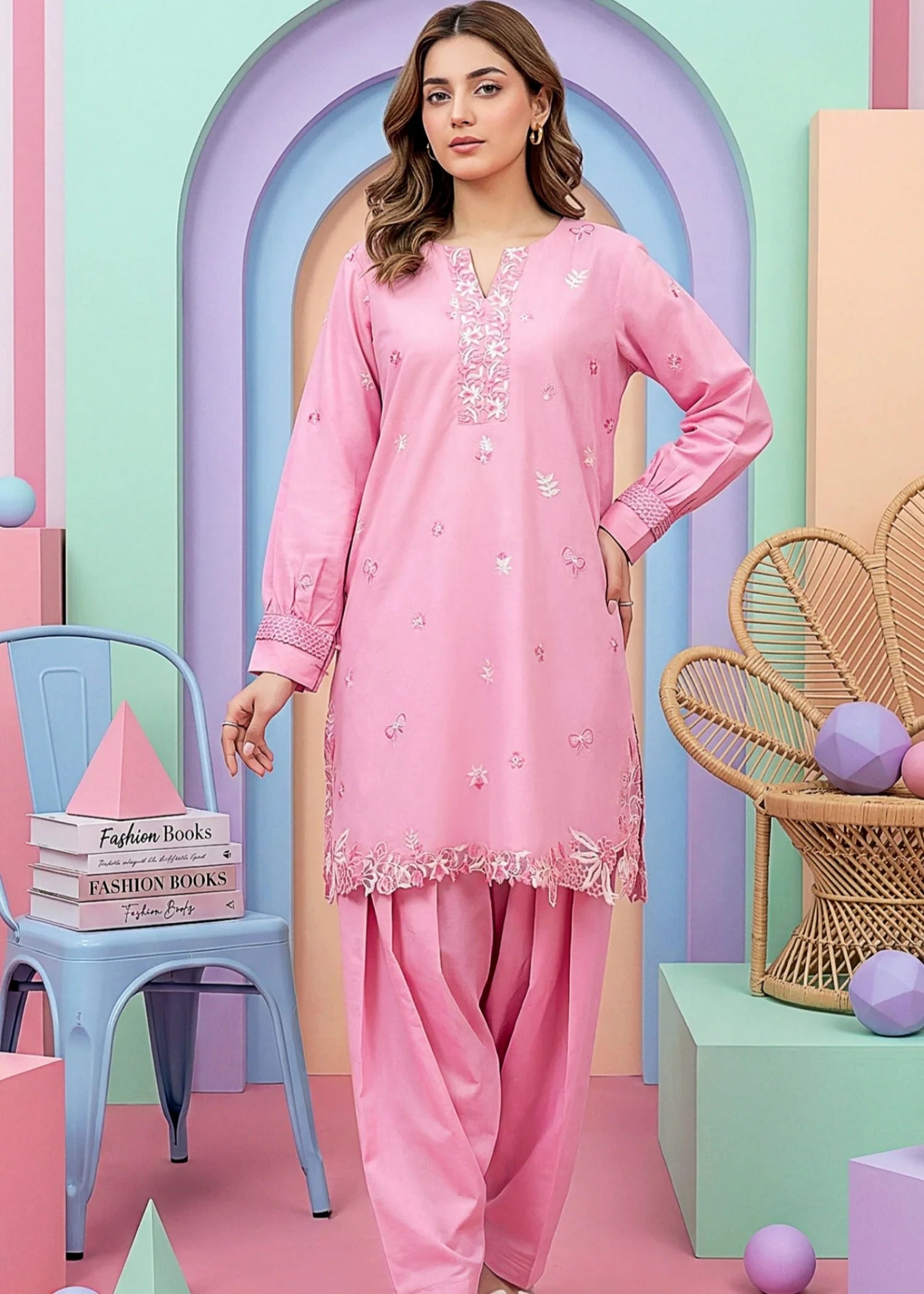 lawn Kurta Set in Cotton candy