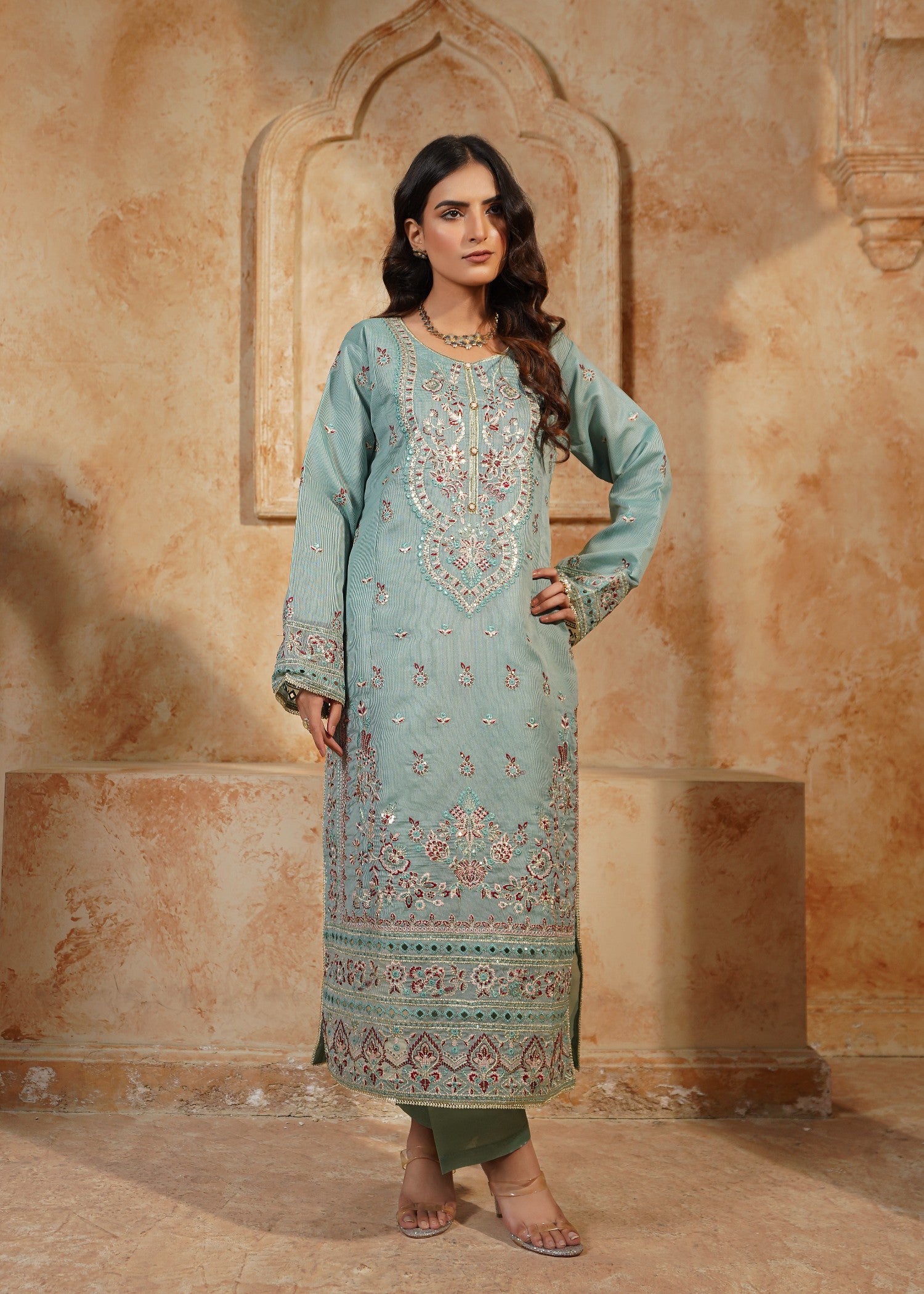 cotton net Kurta Set in Powder blue