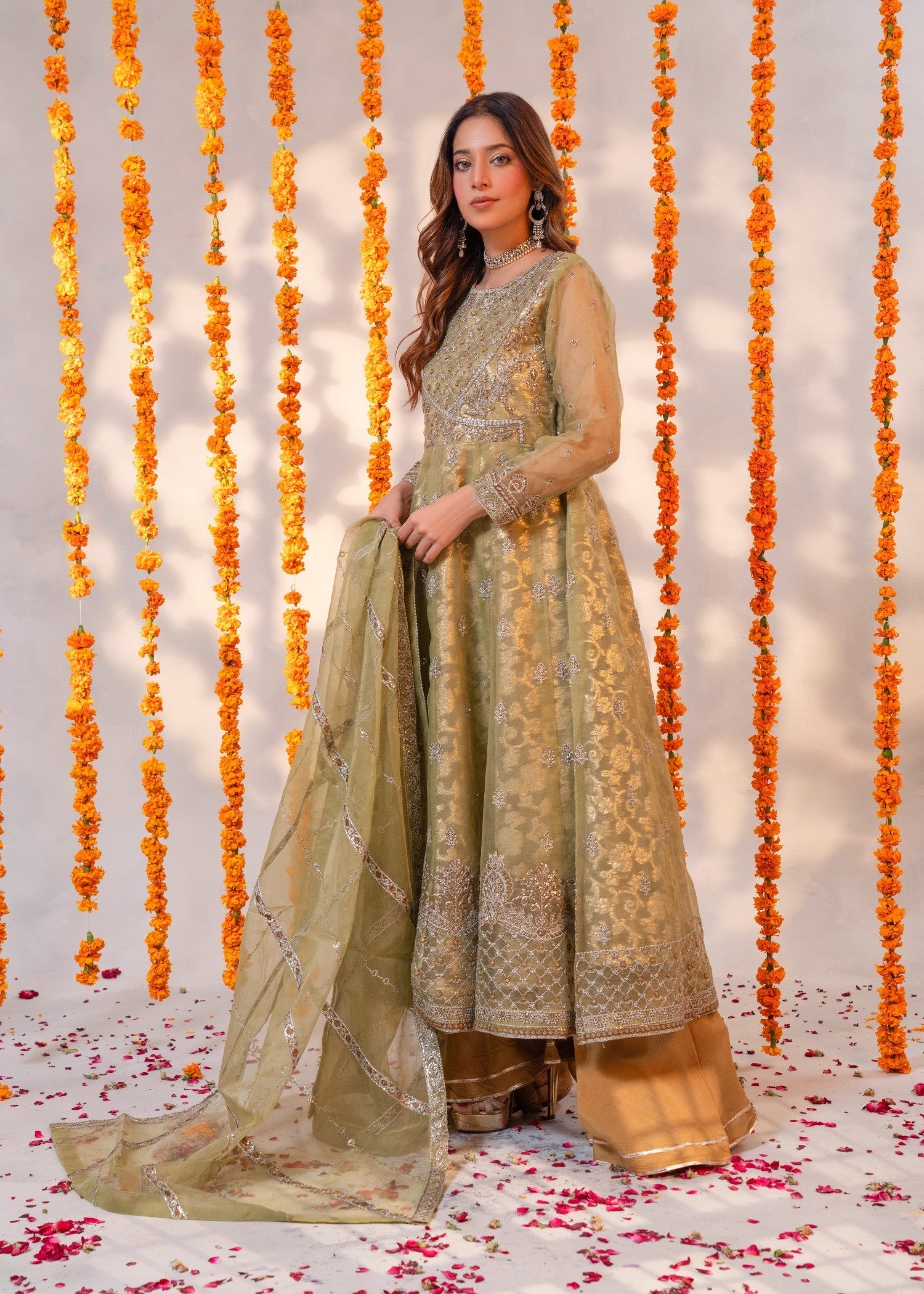 organza Pishwas in Beige