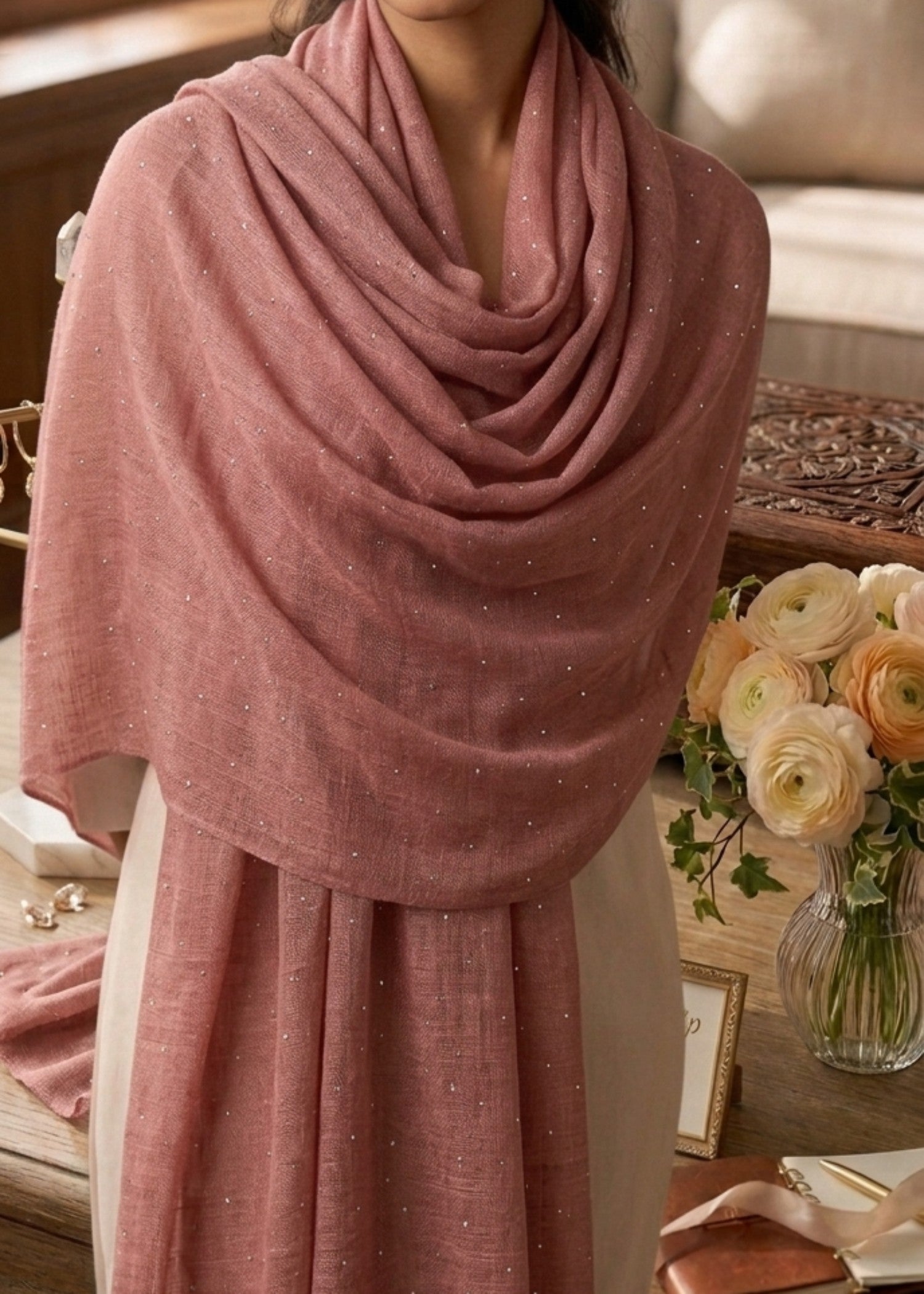 slub lawn Hijab in Indian pink