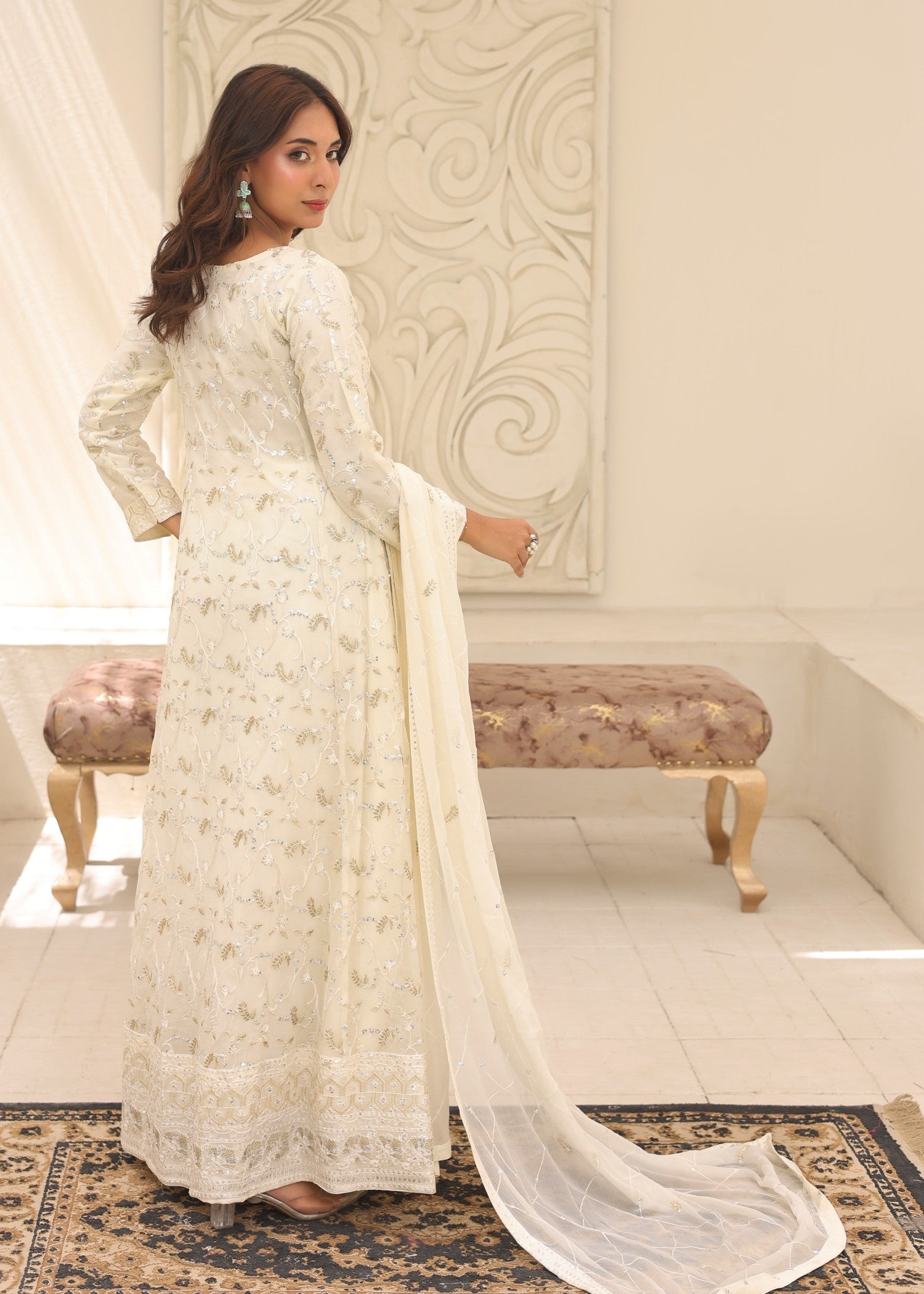 bemberg crinkle chiffon Maxi in Off-white