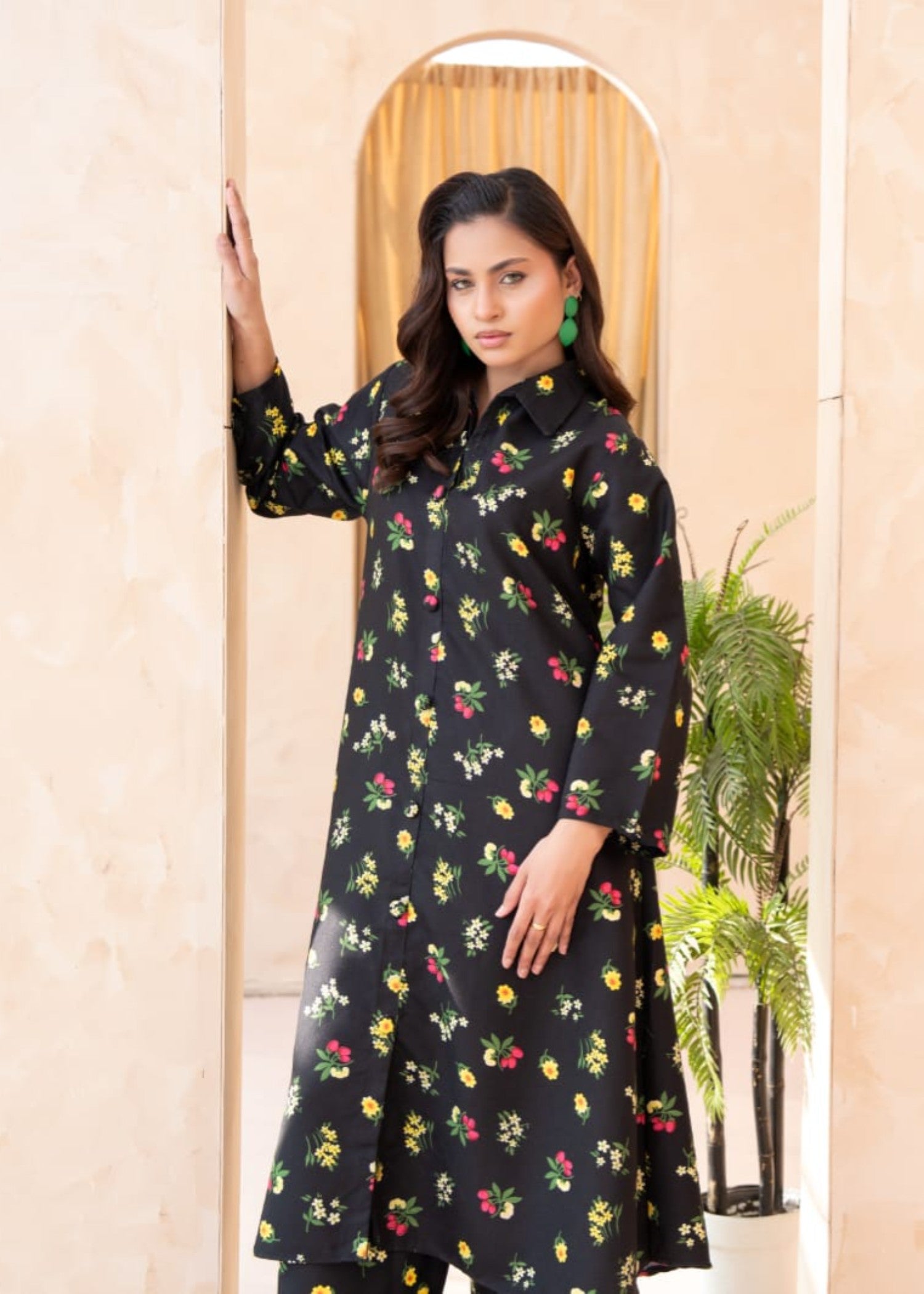 twill cotton Pishwas in Black