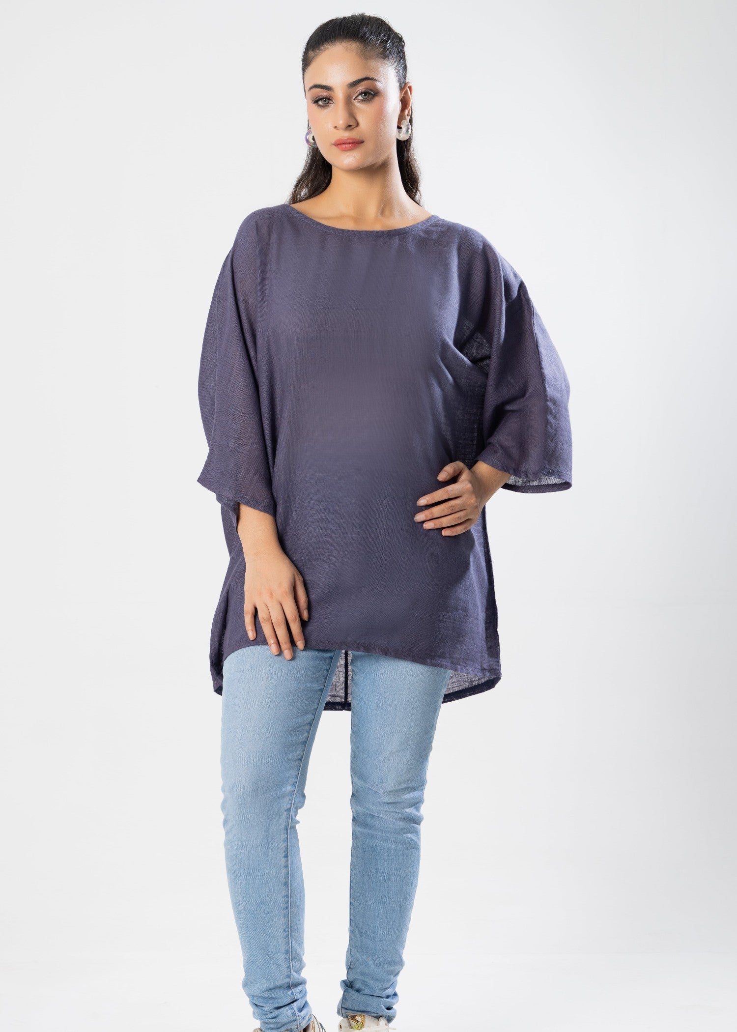 slub lawn Top in Purple