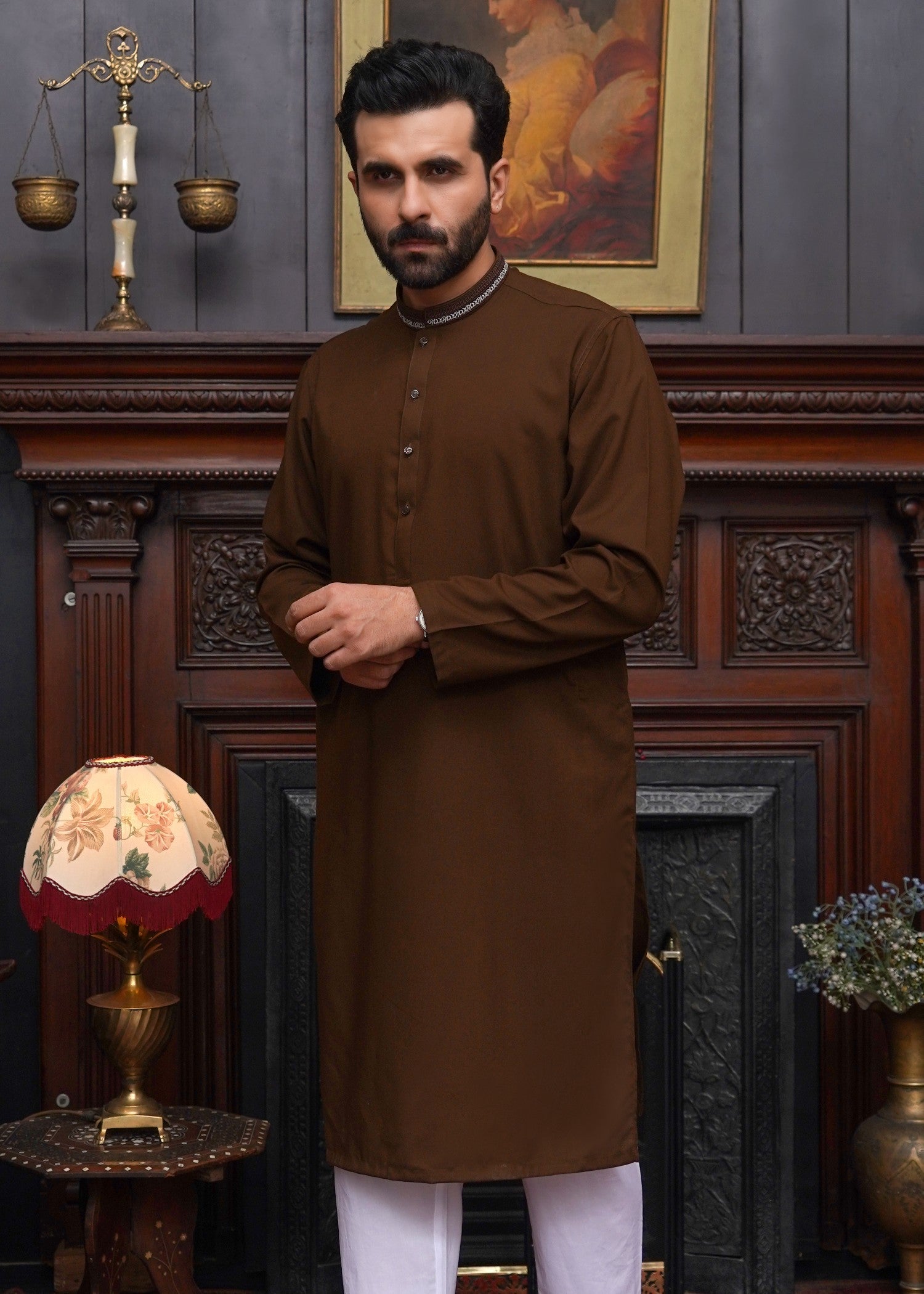wash & wear Kurta in Caramel brown