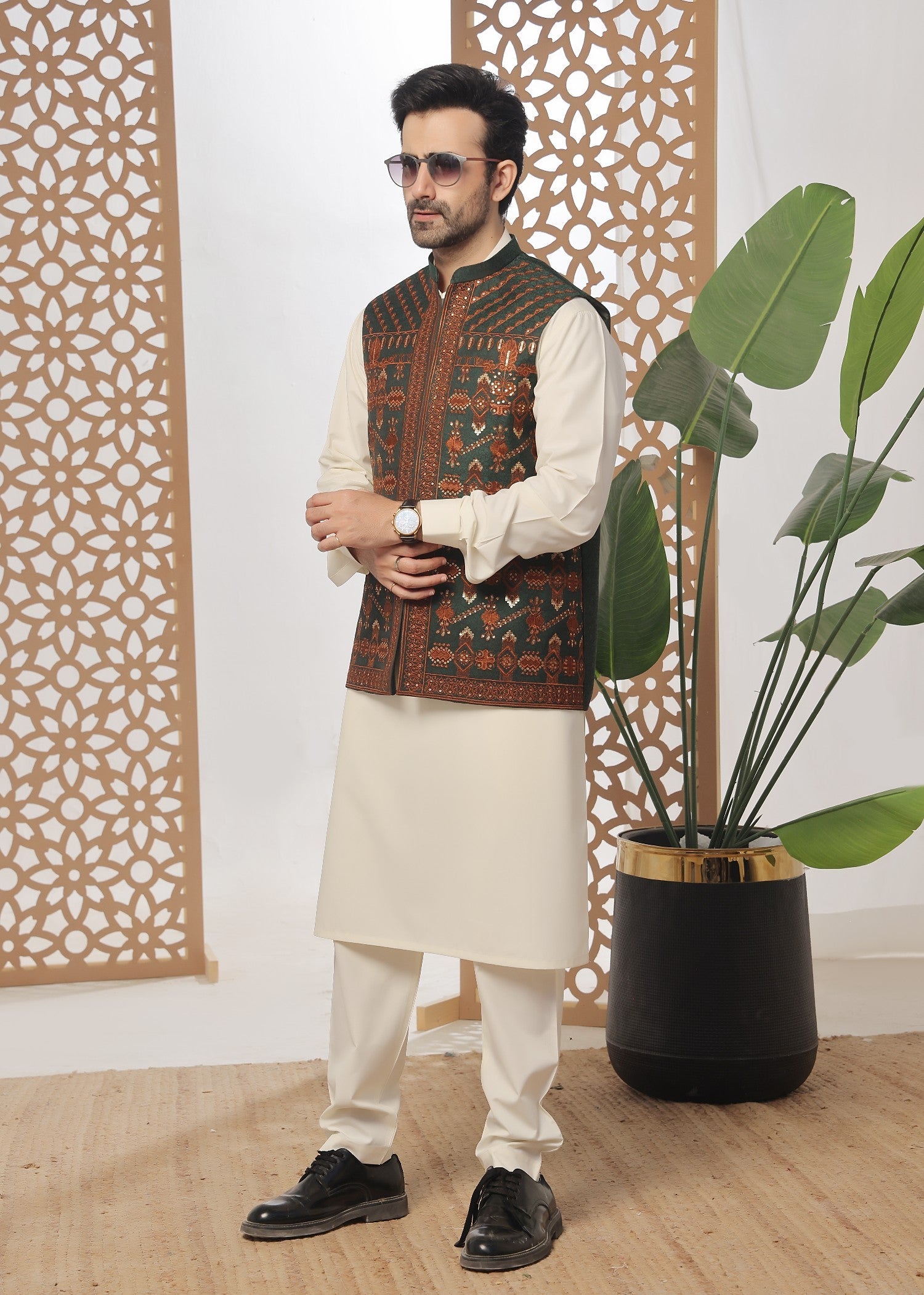jamawar Waistcoat in Green