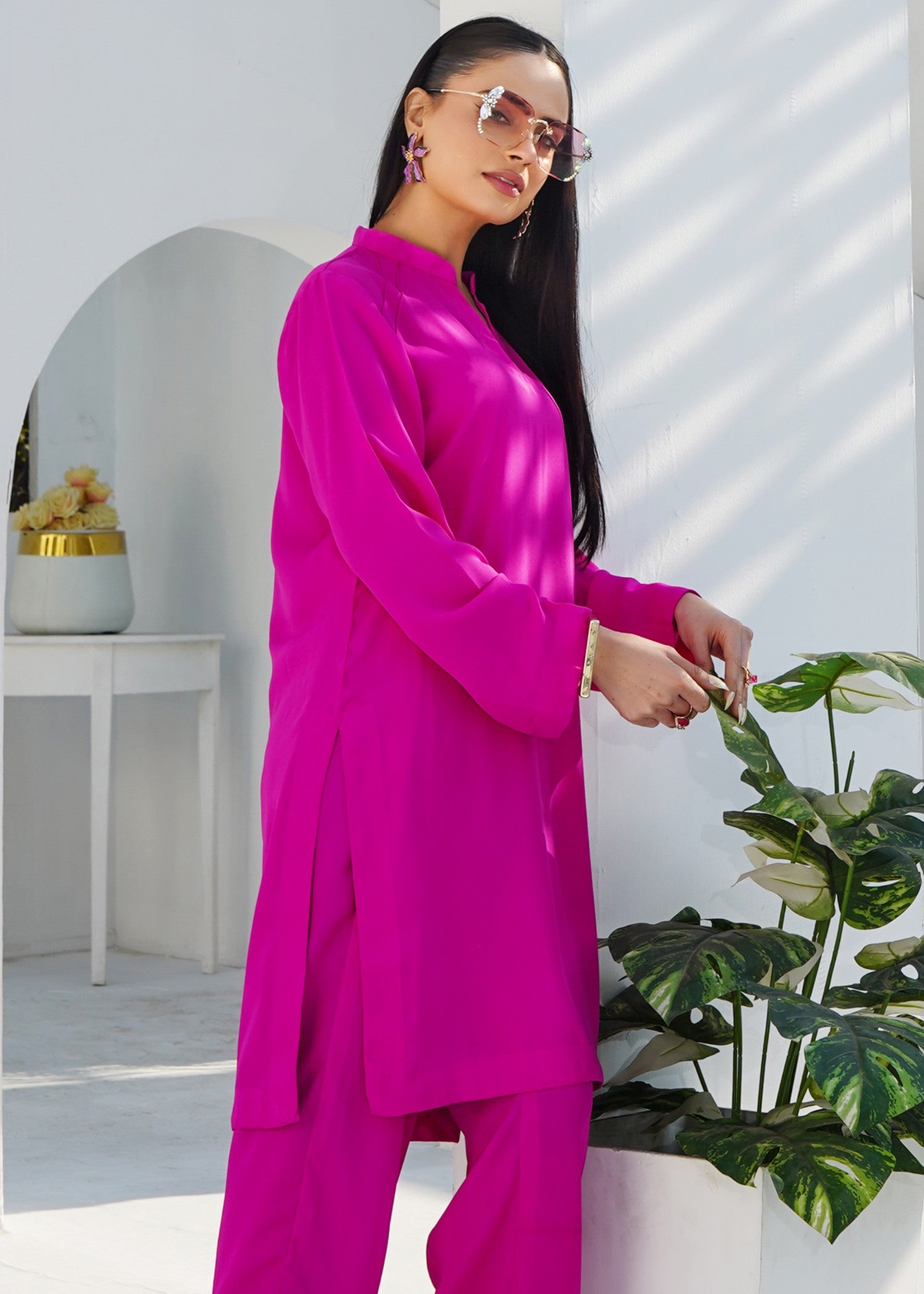 silk georgette Co Ord Sets in Magenta