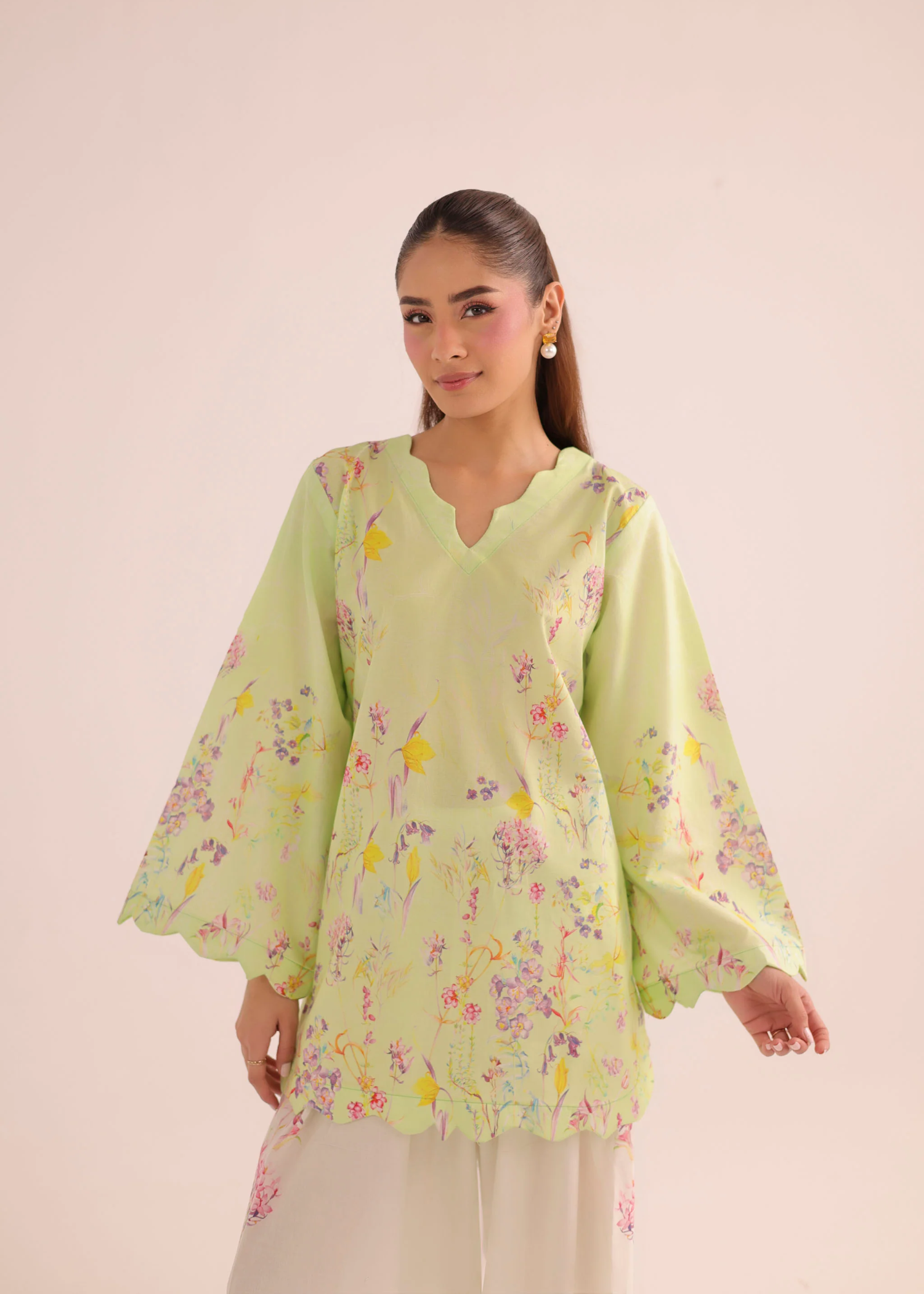 poly lawn Kurta Set in Herb green