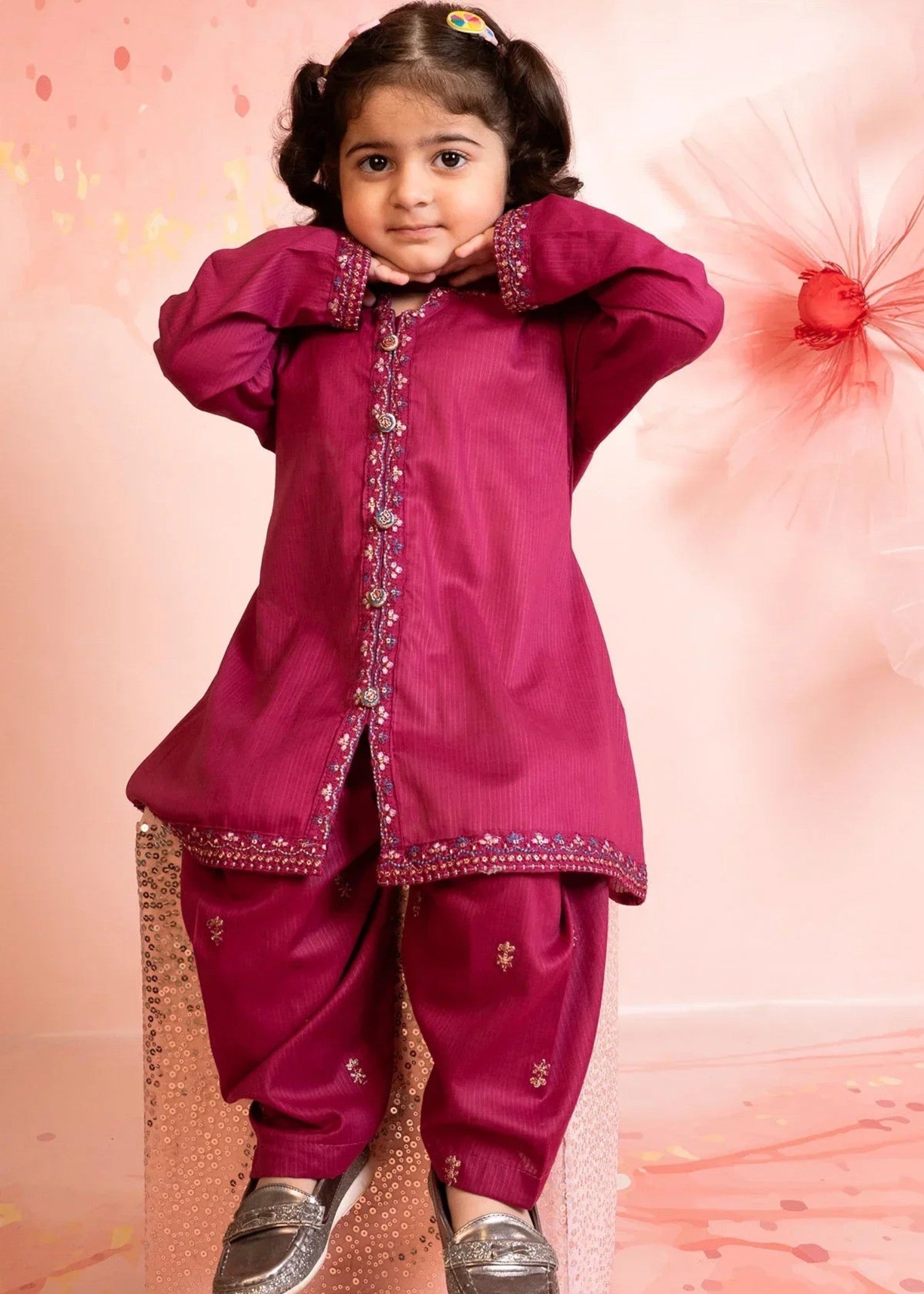 cotton Short Frock in Burgundy