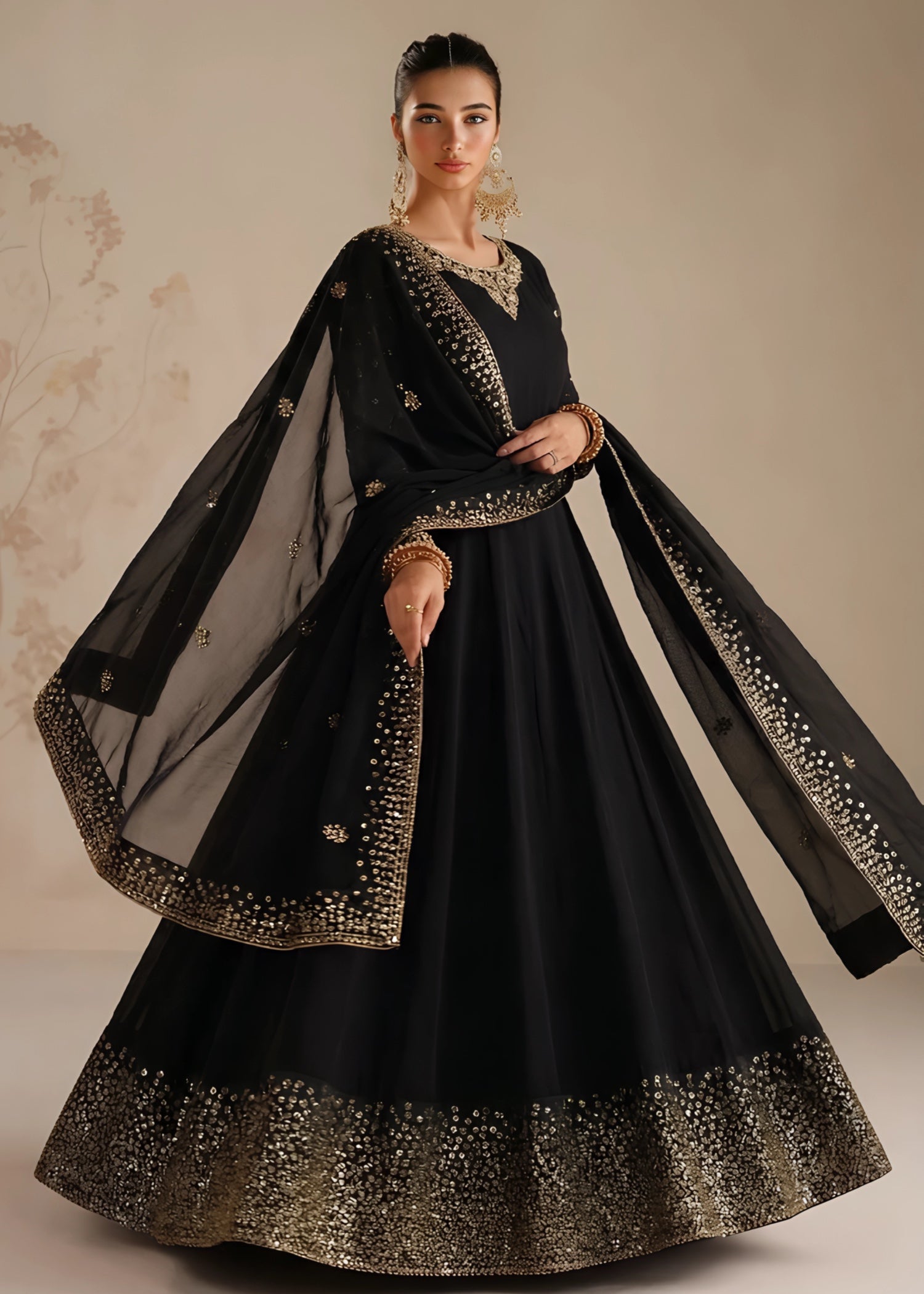 chiffon Pishwas in Black