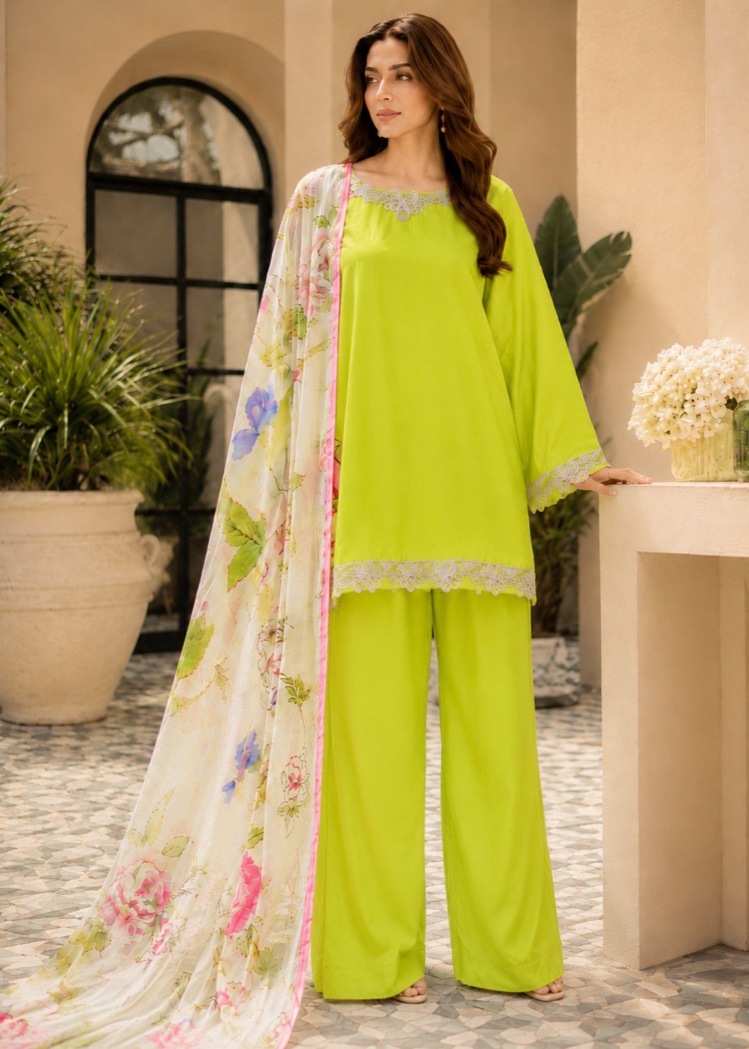 cotton Kurta Set in Lawn green
