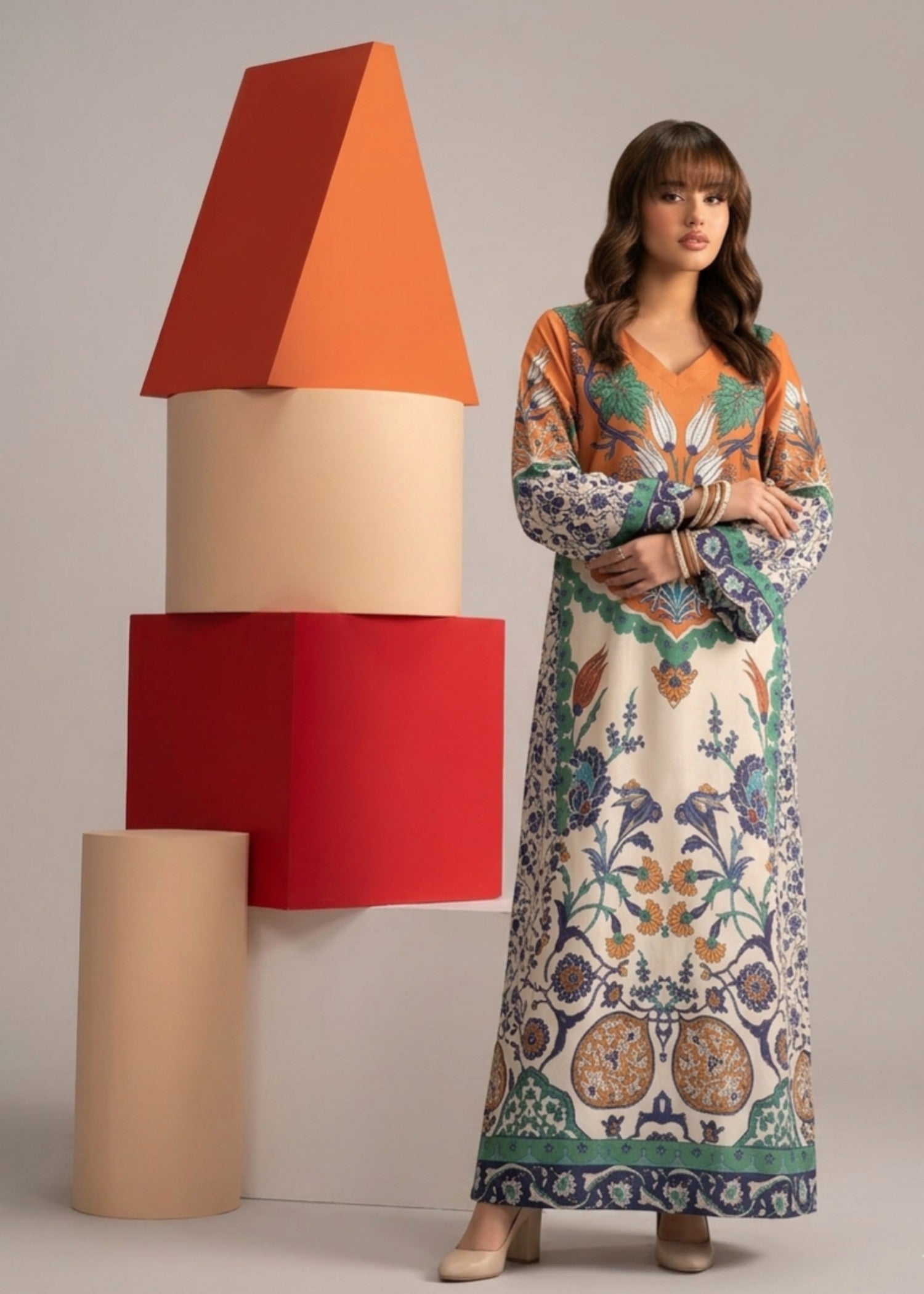 poly lawn Kaftan in Multi