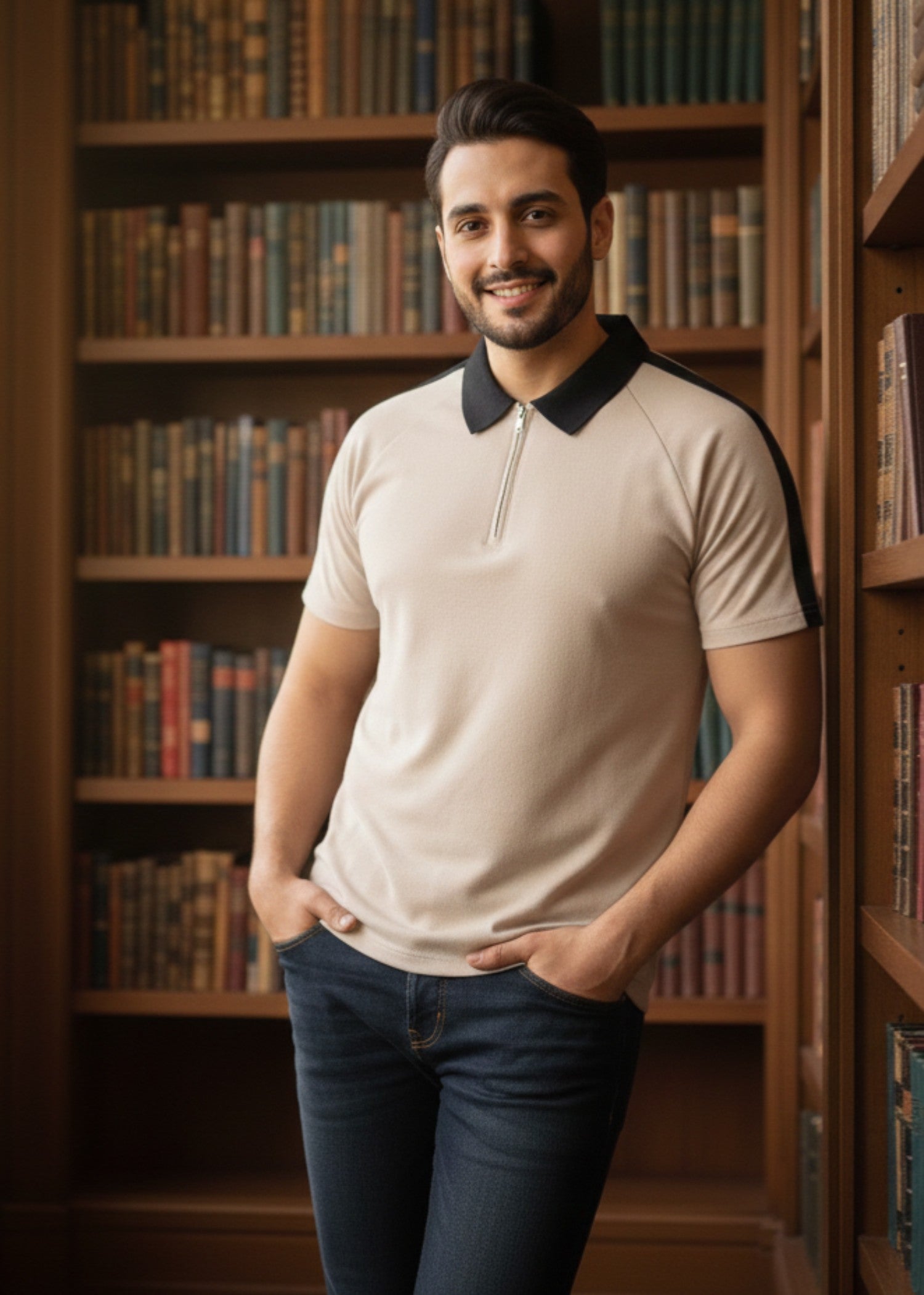 cotton pique Polo Shirt in Tan brown
