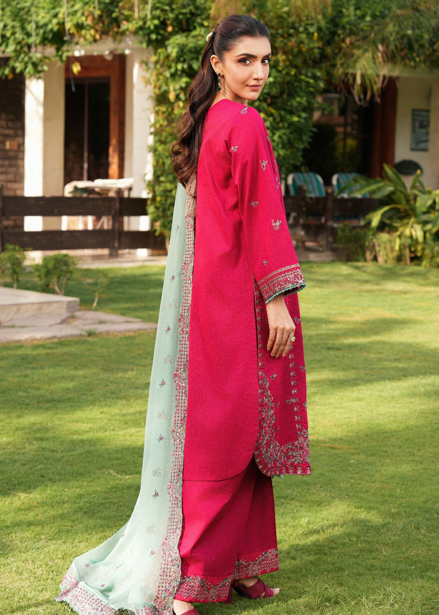 cotton Kurta Set in Shocking pink, powder blue