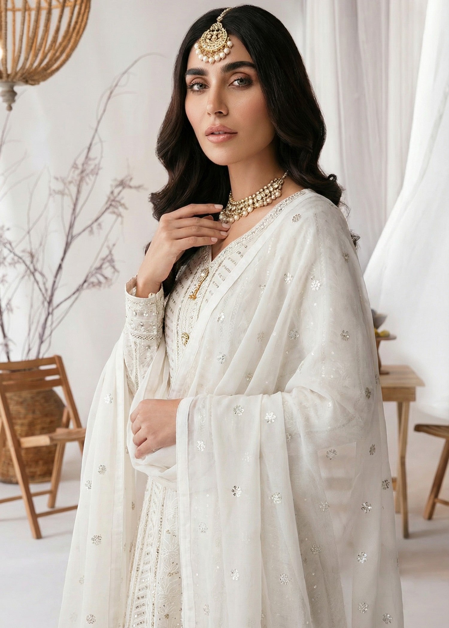 chiffon Pishwas in White