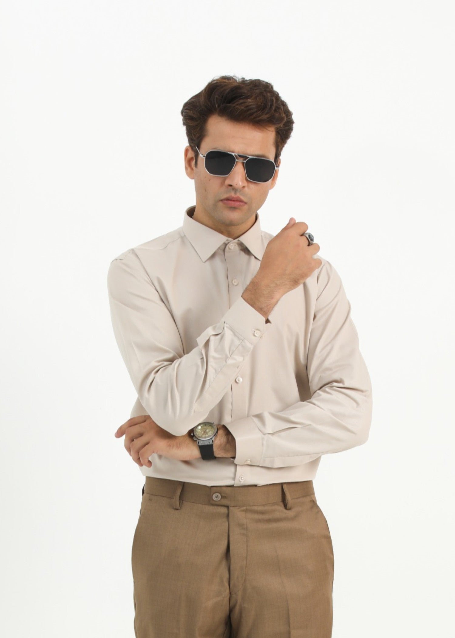 cotton silk Formal Shirt in Beige