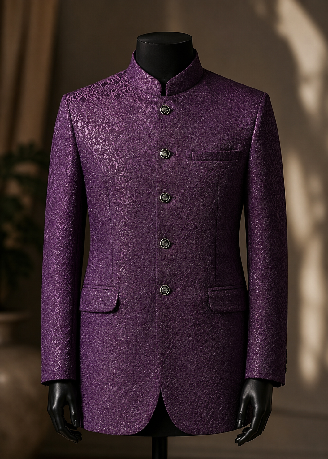 traditional jamawar Prince Coat in Plum purple