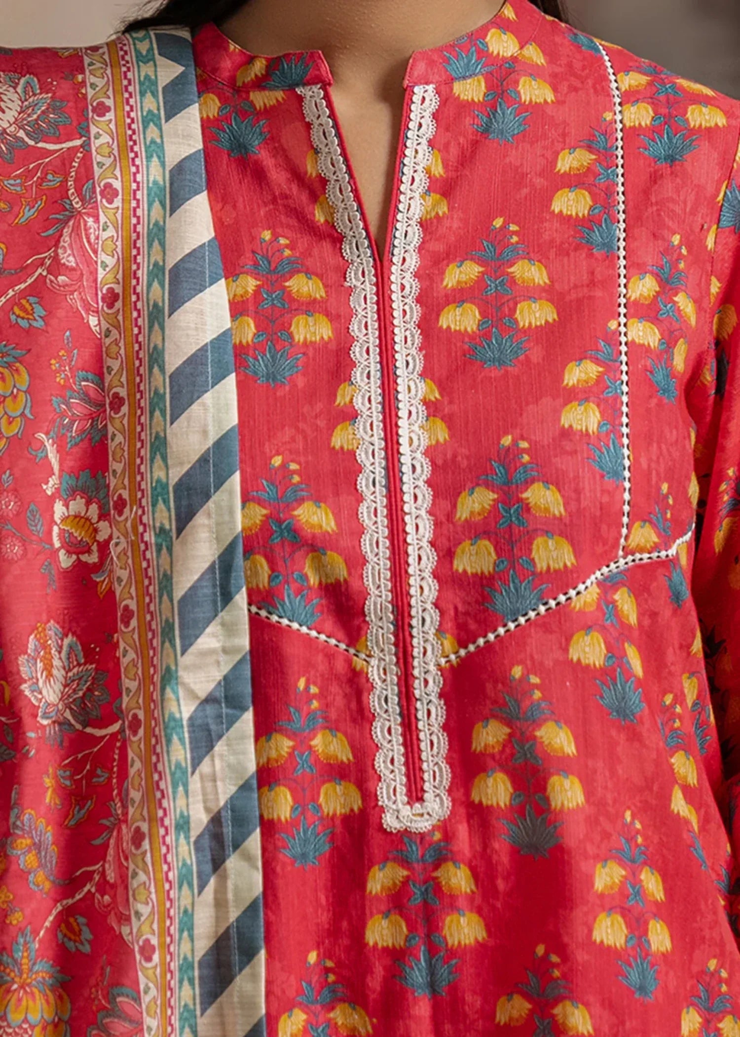 khaddar Unstitched in Coral red