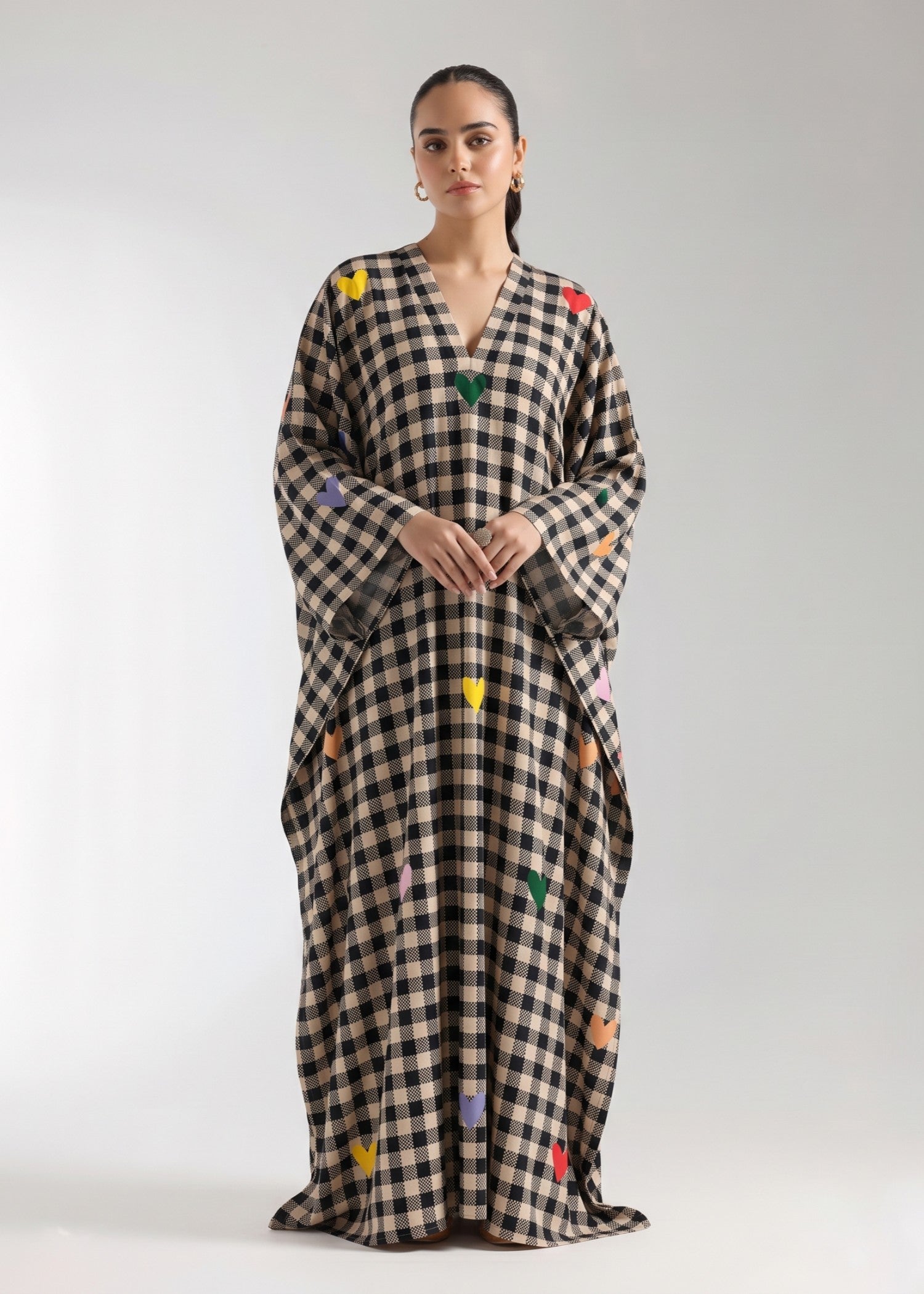 viscose raw silk Kaftan in Black