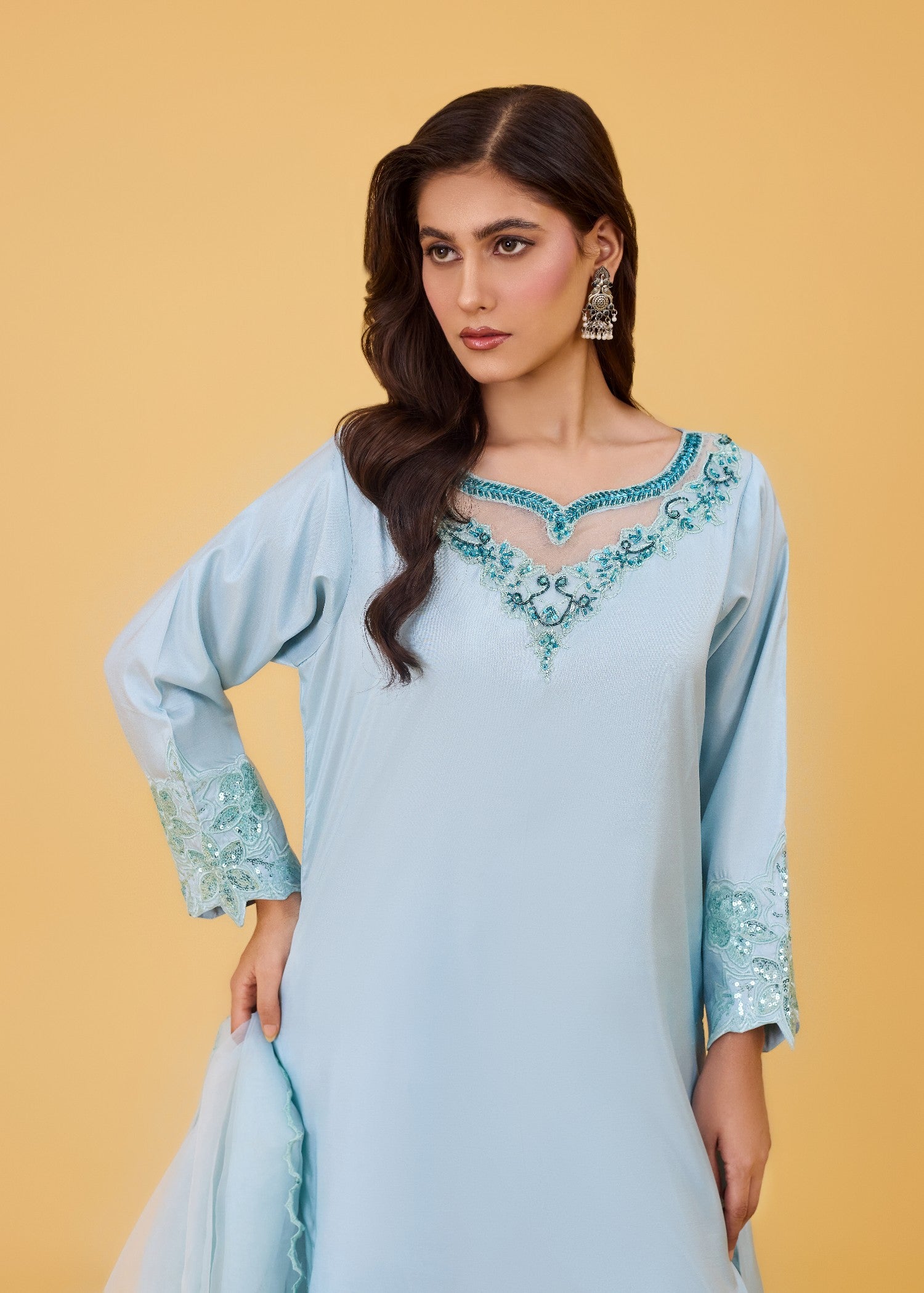 kattan silk Sharara in Powder blue