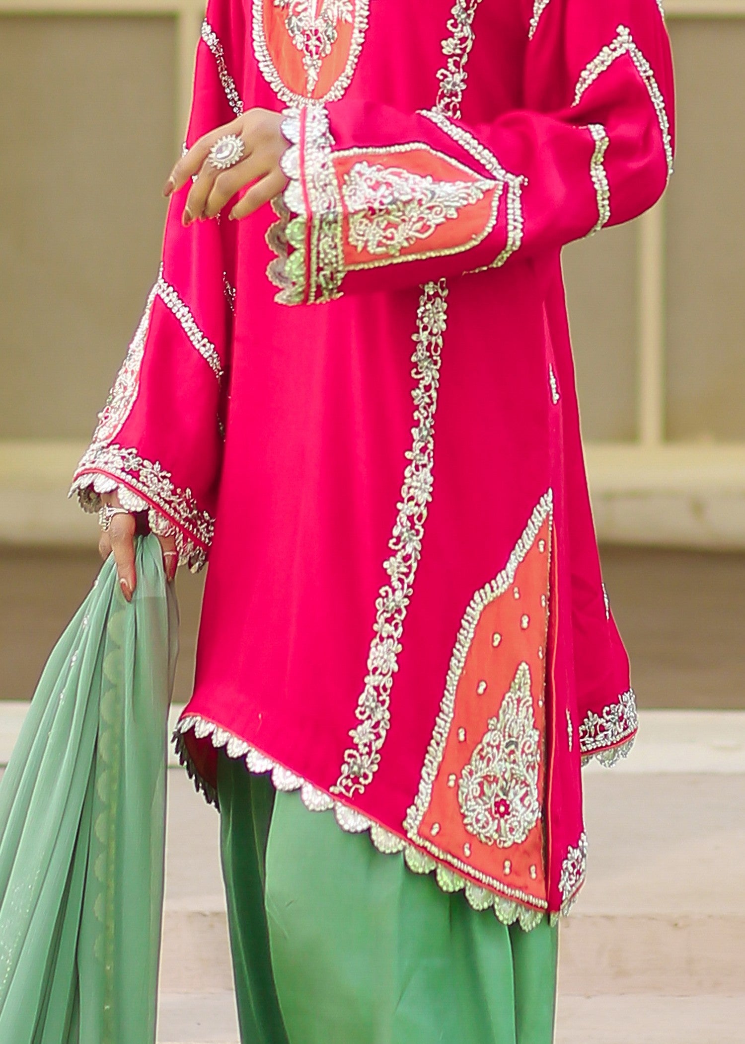 polyester-silk blend Kurta Set in Multi