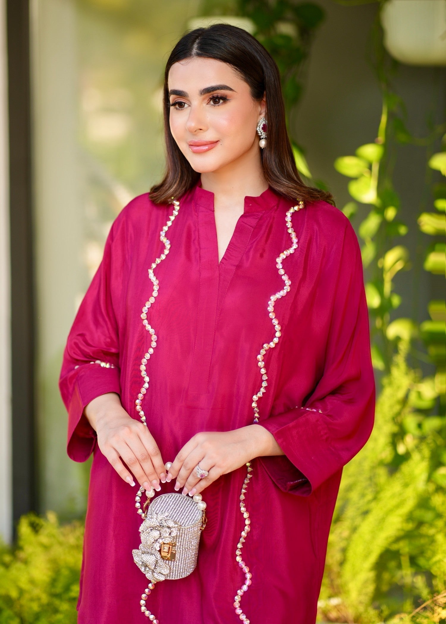 thai silk Kurta Set in Cherry red