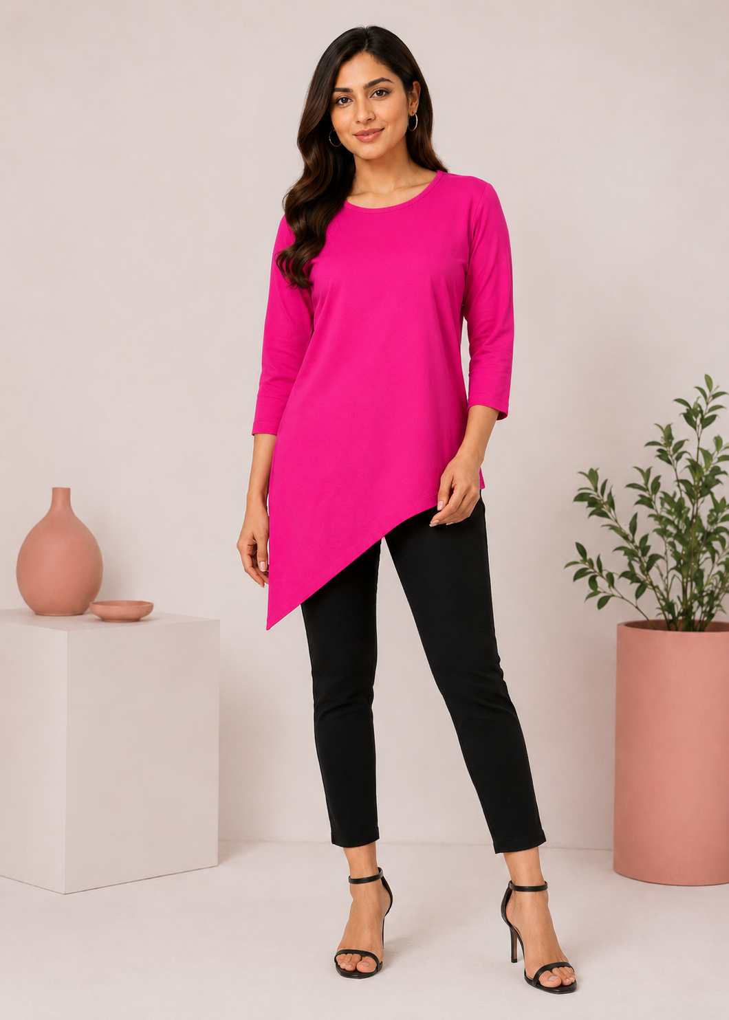 cotton jersey Top in Hot pink