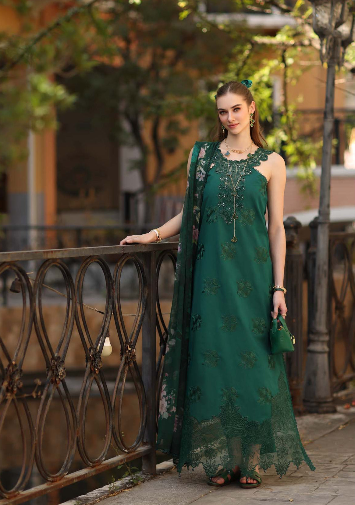 Noor Eid Luxe Printskhaas Lawn – D2 - B - Sage Green