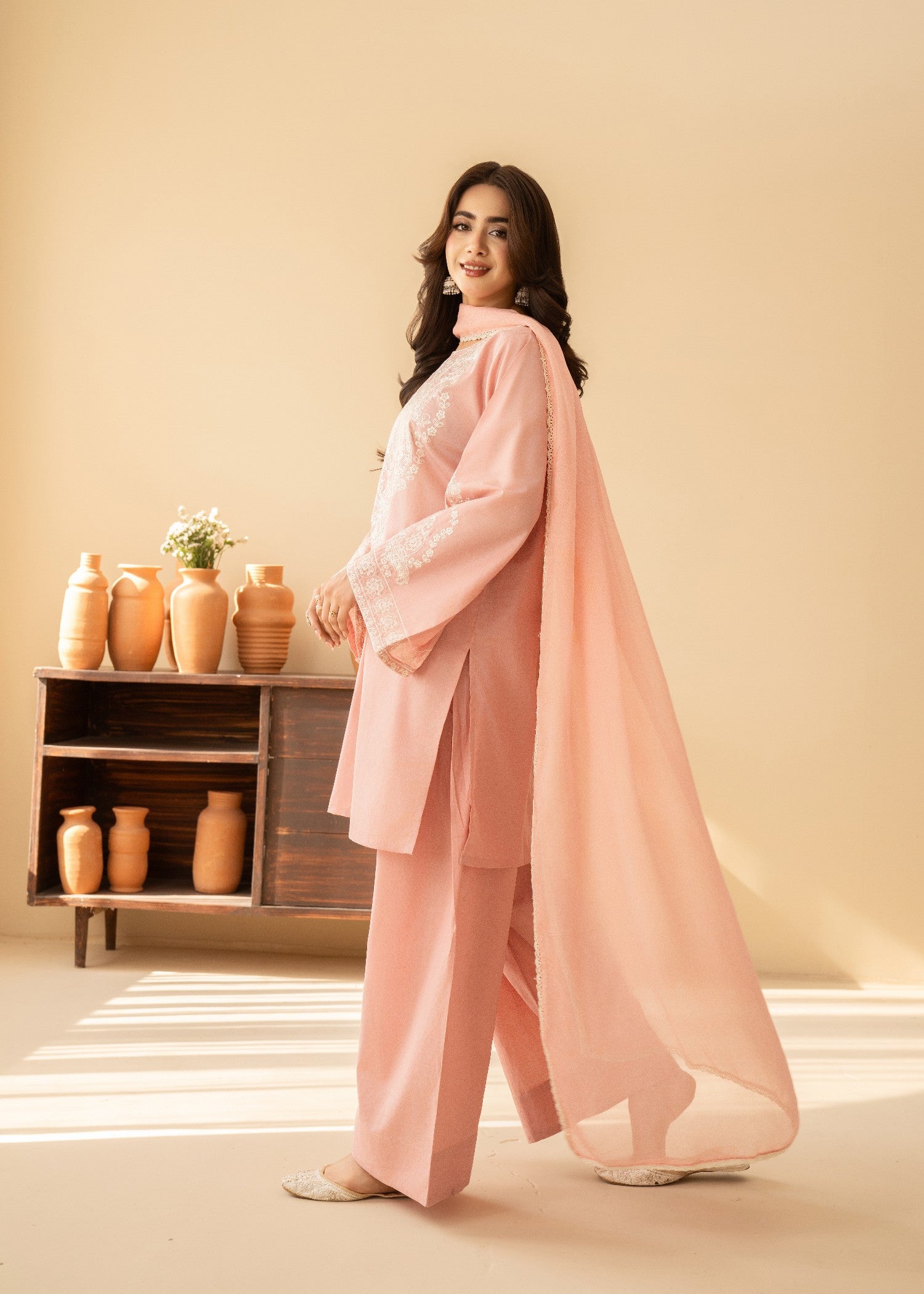 lawn cotton Kurta Set in Baby pink