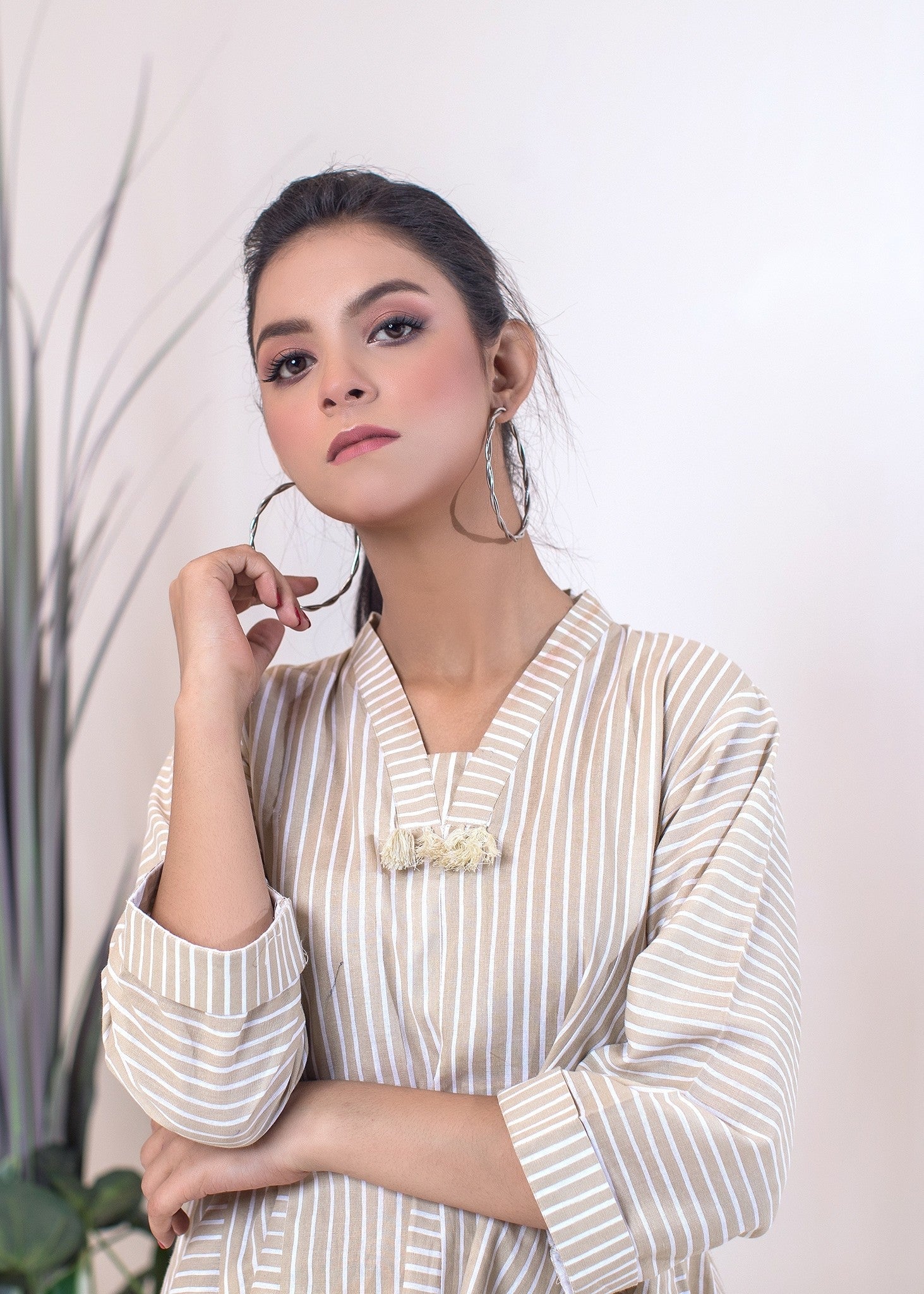cotton Short Frock in Beige