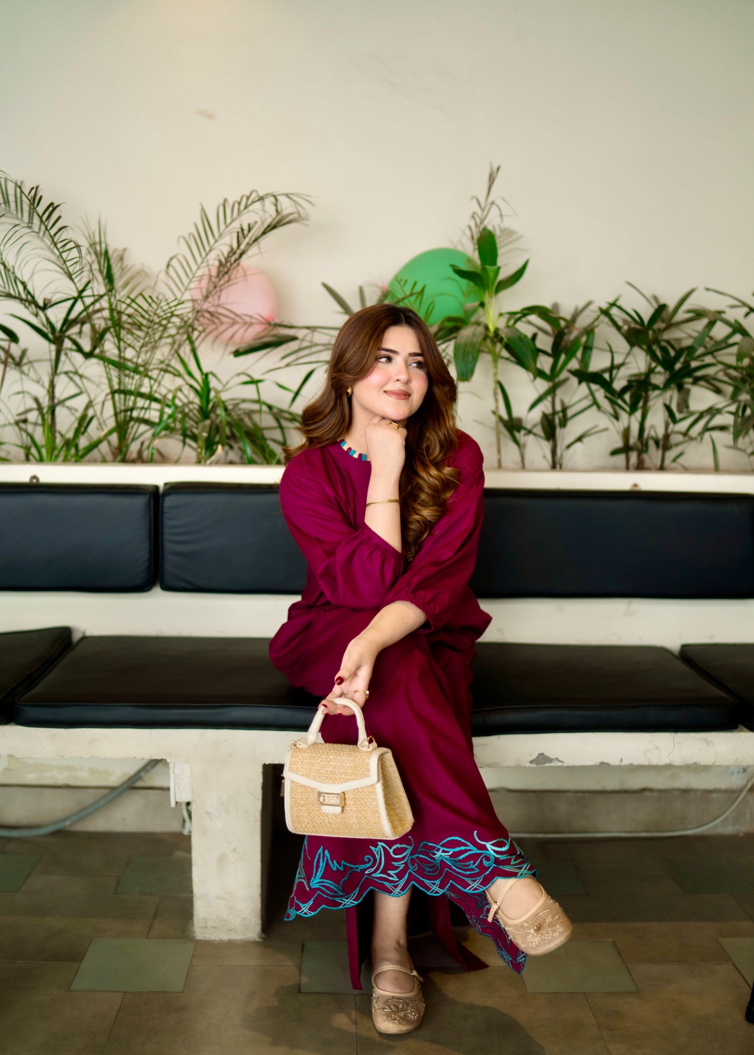 lawn Kaftan in Plum