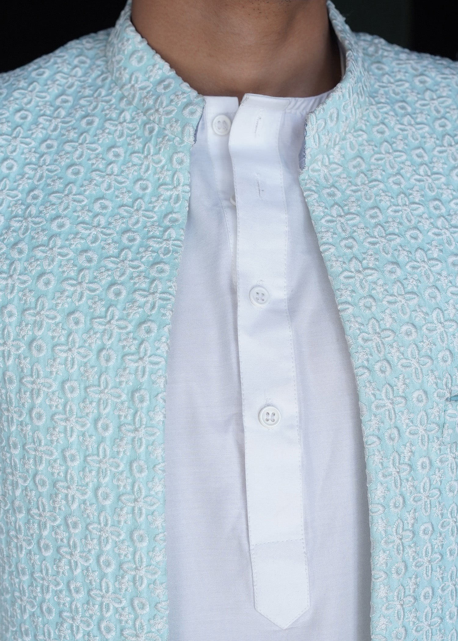 raw silk Prince Coat in Powder blue
